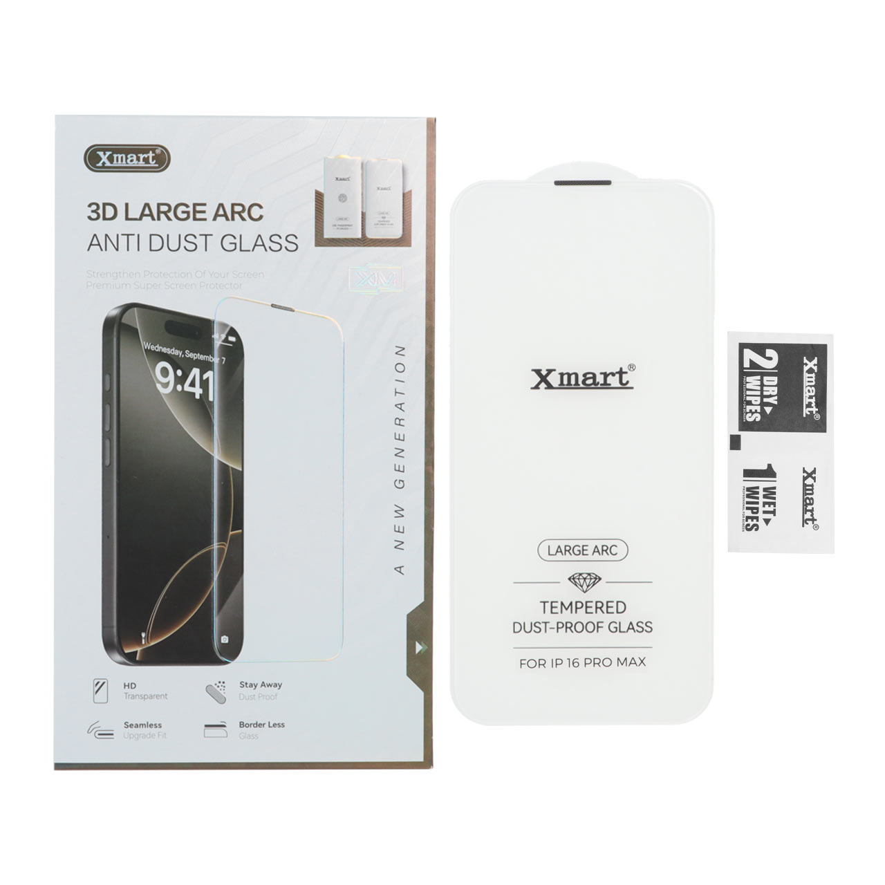 محافظ صفحه نمایش شیشه ای Xmart 3D Large Arc مناسب برای آیفون 16 پرو مکس