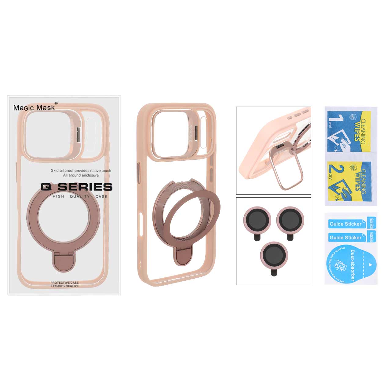 قاب اورجینال Bracket لنز آلومینیومی MagSafe استندشو با ست محافظ لنز رینگی Apple iPhone 17 Pro - صورتی