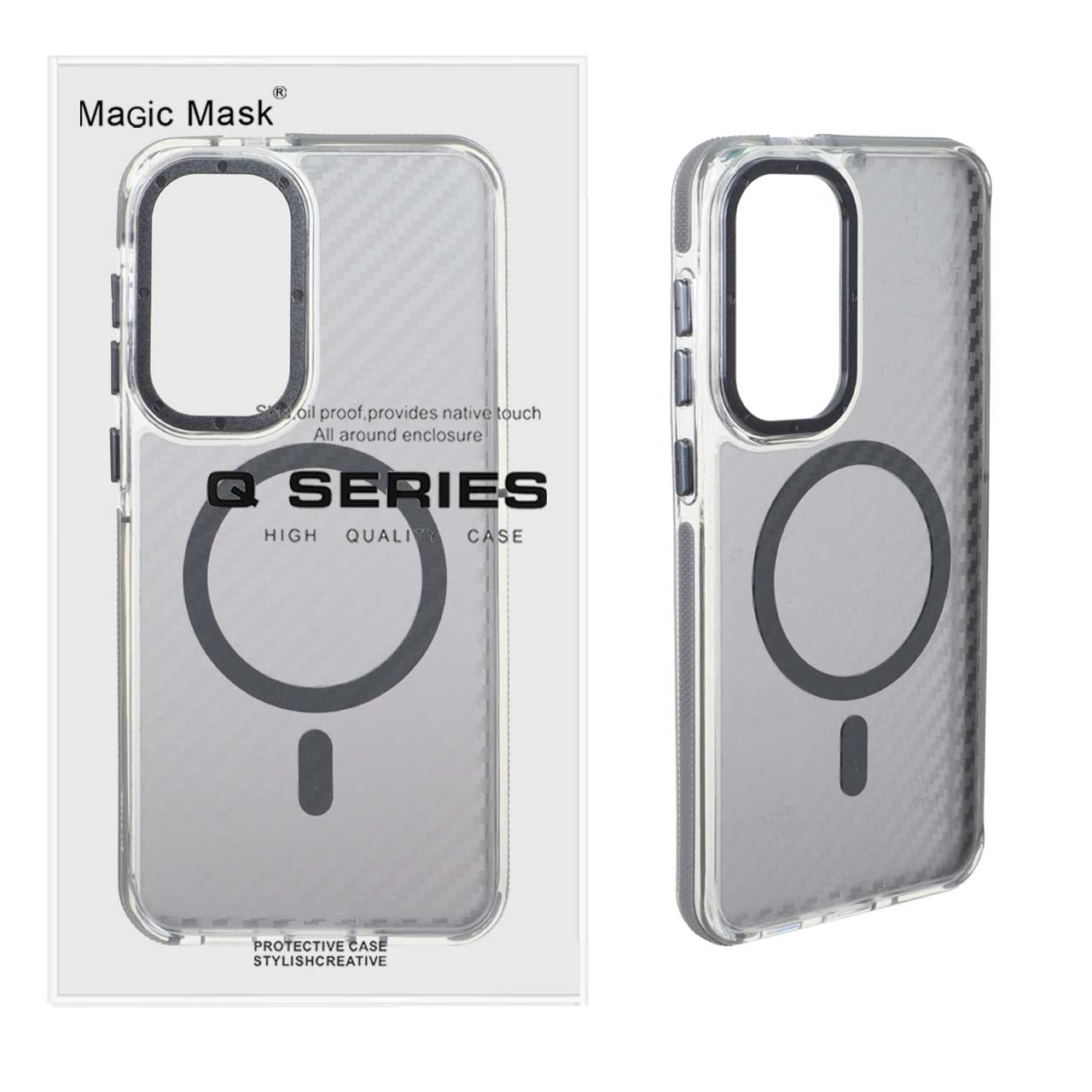 قاب اورجینال Q Series پشت کربن MagSafe خاکستری مناسب برای سامسونگ گلکسی S25 FE