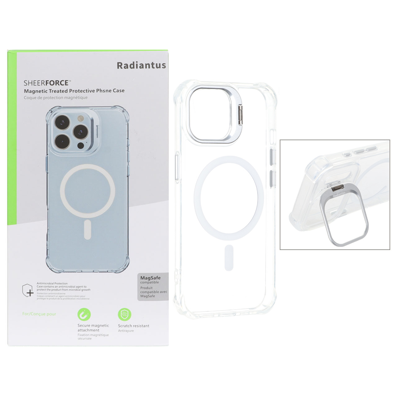 قاب Radiantus کریستالی MagSafe لنز فلزی استندشو ایربگ دار مناسب برای آیفون 15، آیفون 14 و آیفون 13