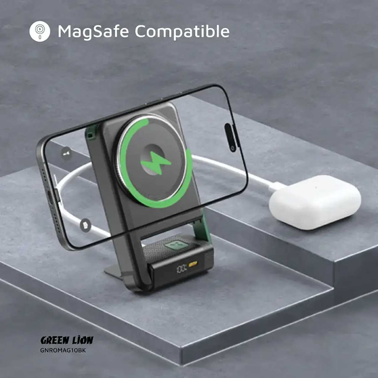 پاوربانک مگ سیف Green Lion Rotex مدل GNROMAG10BK با ظرفیت 10000mAh و توان 22.5W مشکی