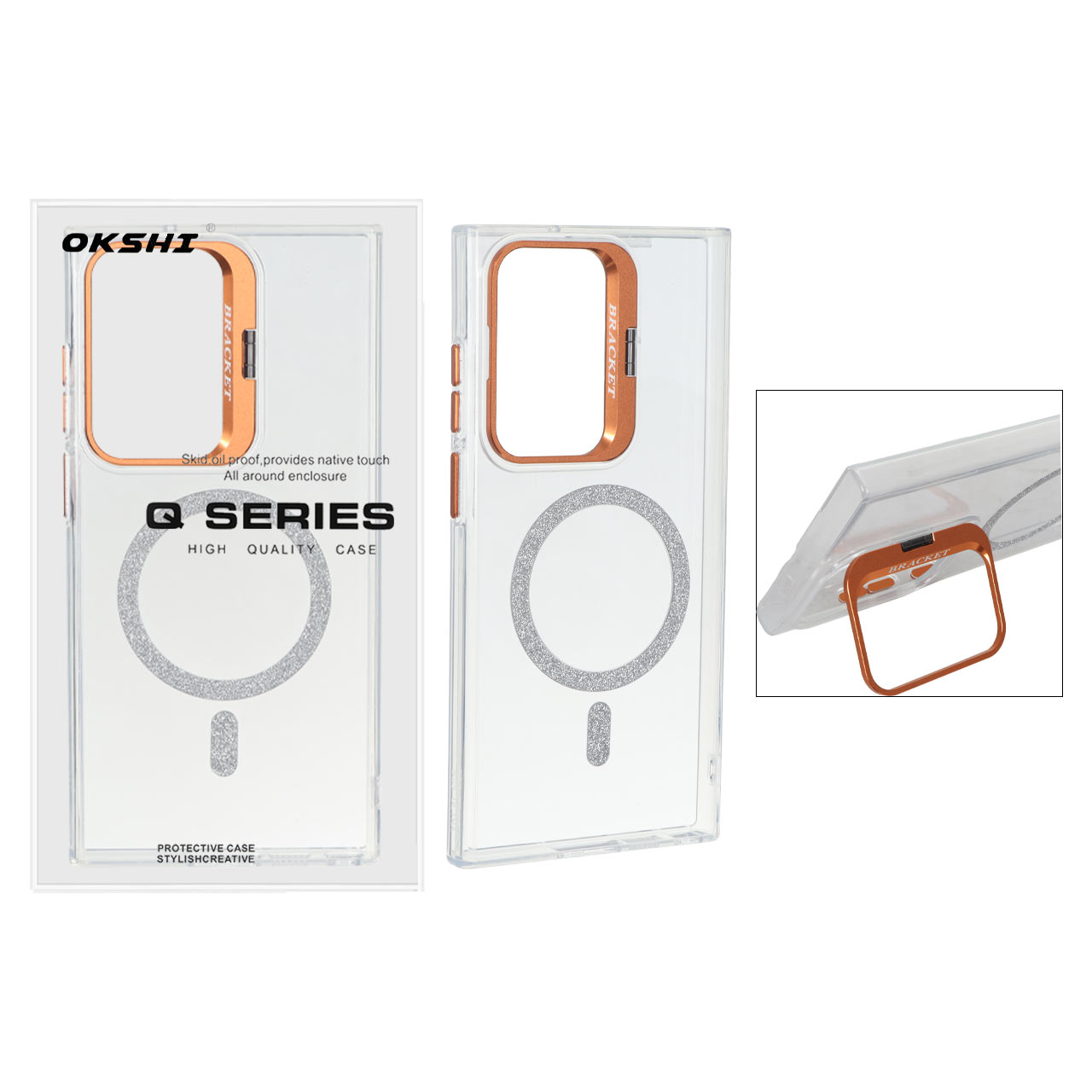 قاب Bracket شفاف Magsafe اکلیلی Samsung Galaxy S23 Ultra - نارنجی (پک دار)