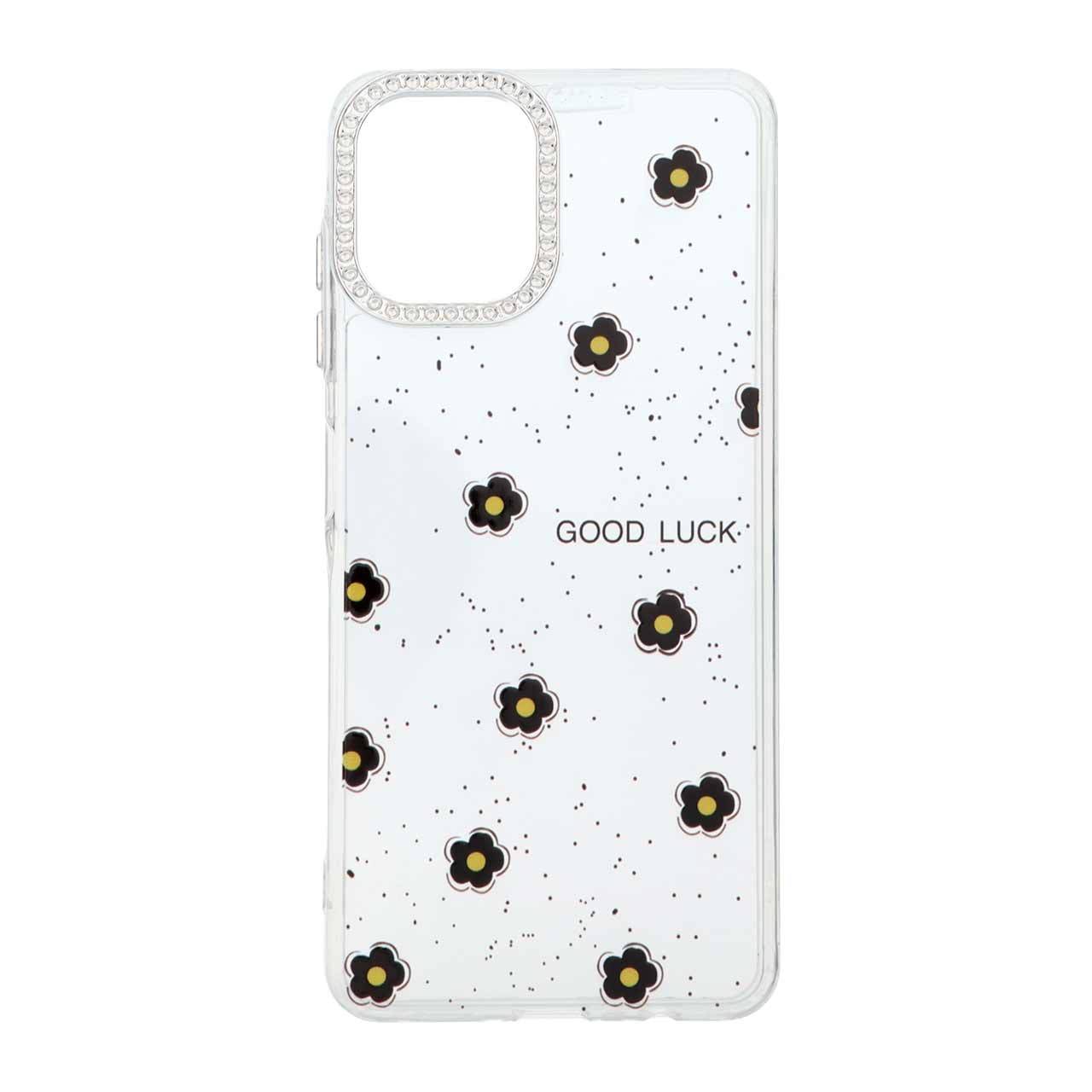 قاب طرح گل Good Luck شفاف ژله‌ای با محافظ لنز کروم مناسب برای سامسونگ گلکسی A06