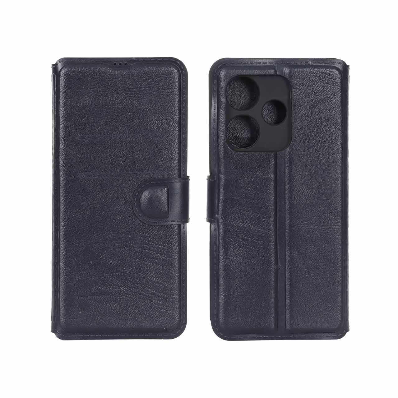 کیف چرمی مگنتی محافظ لنز مناسب برای شیائومی ردمی 13X / ردمی 13 4G / پوکو M6 4G سرمه‌ای