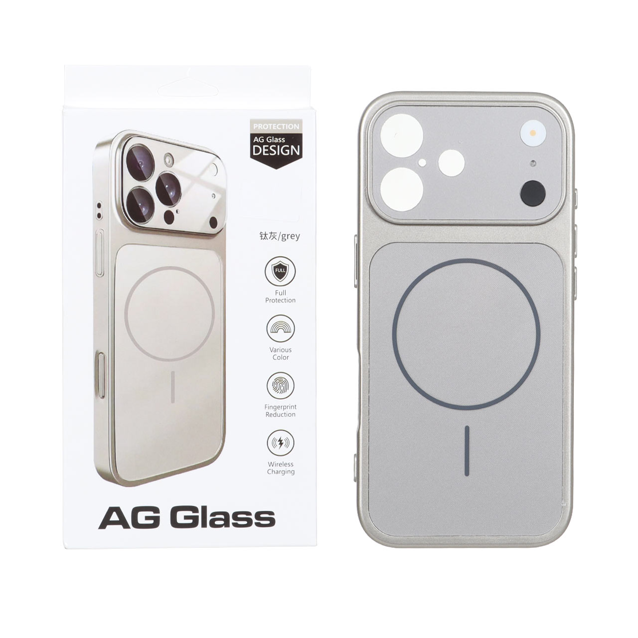 قاب اورجینال AG Glass مگ سیف محافظ لنز برجسته شیشه ای مناسب برای آیفون 17 خاکستری