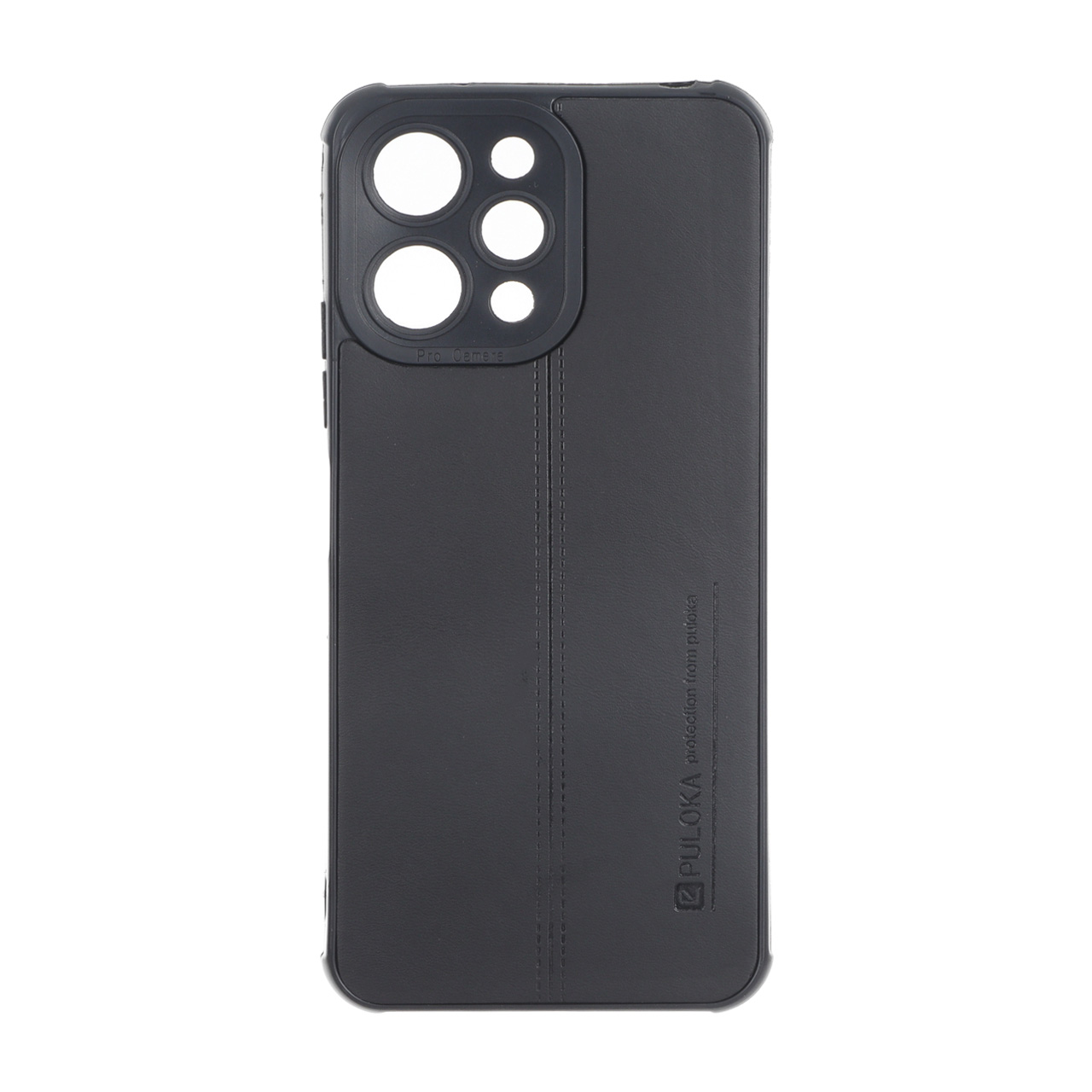 قاب Puloka طرح چرم دوخت دار محافظ لنزدار Xiaomi Redmi 12 / Poco M6 Pro 5G - مشکی