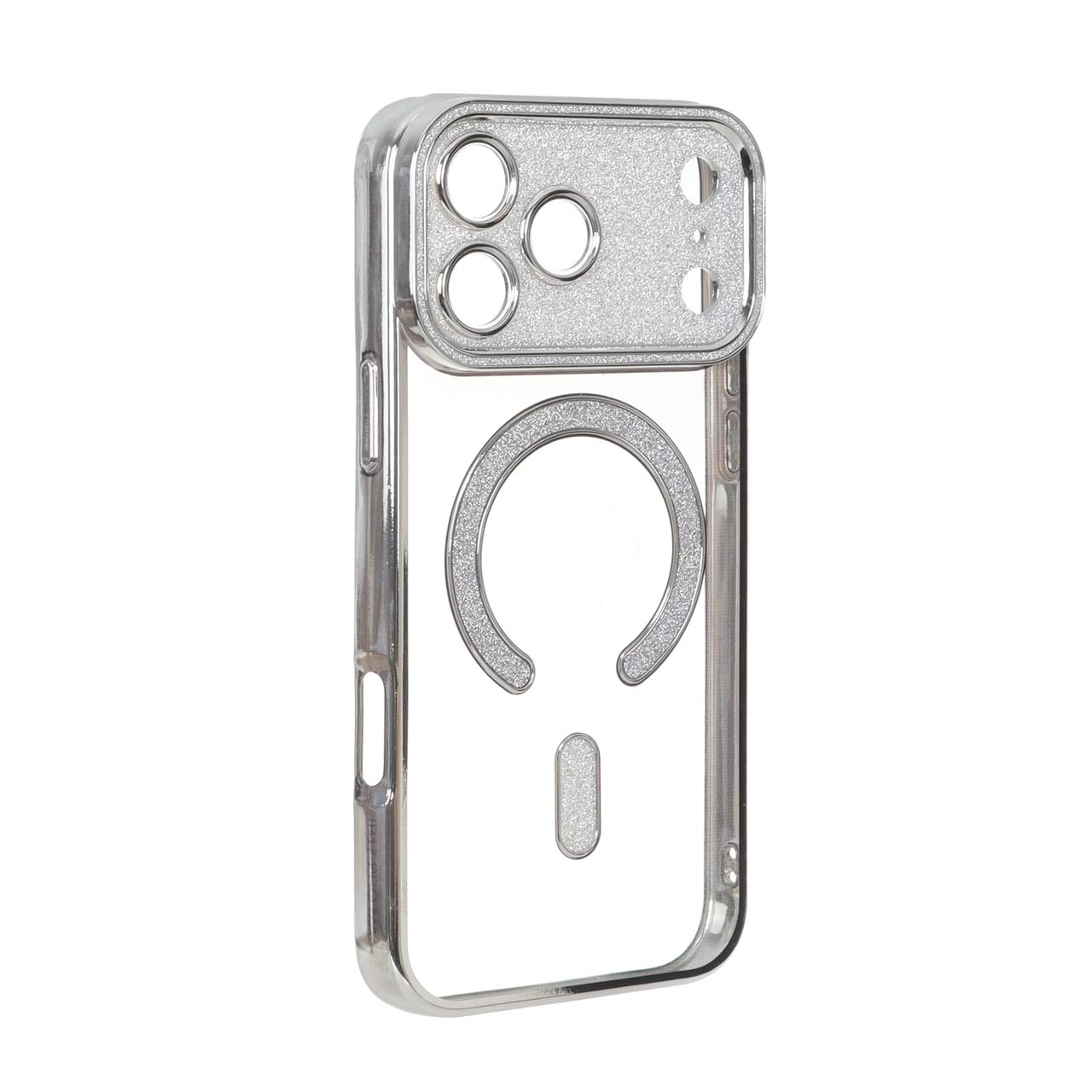 قاب طرح Magsafe اکلیلی الکترواستاتیک نقره‌ای شفاف مناسب برای آیفون ۱۷ پرو مکس