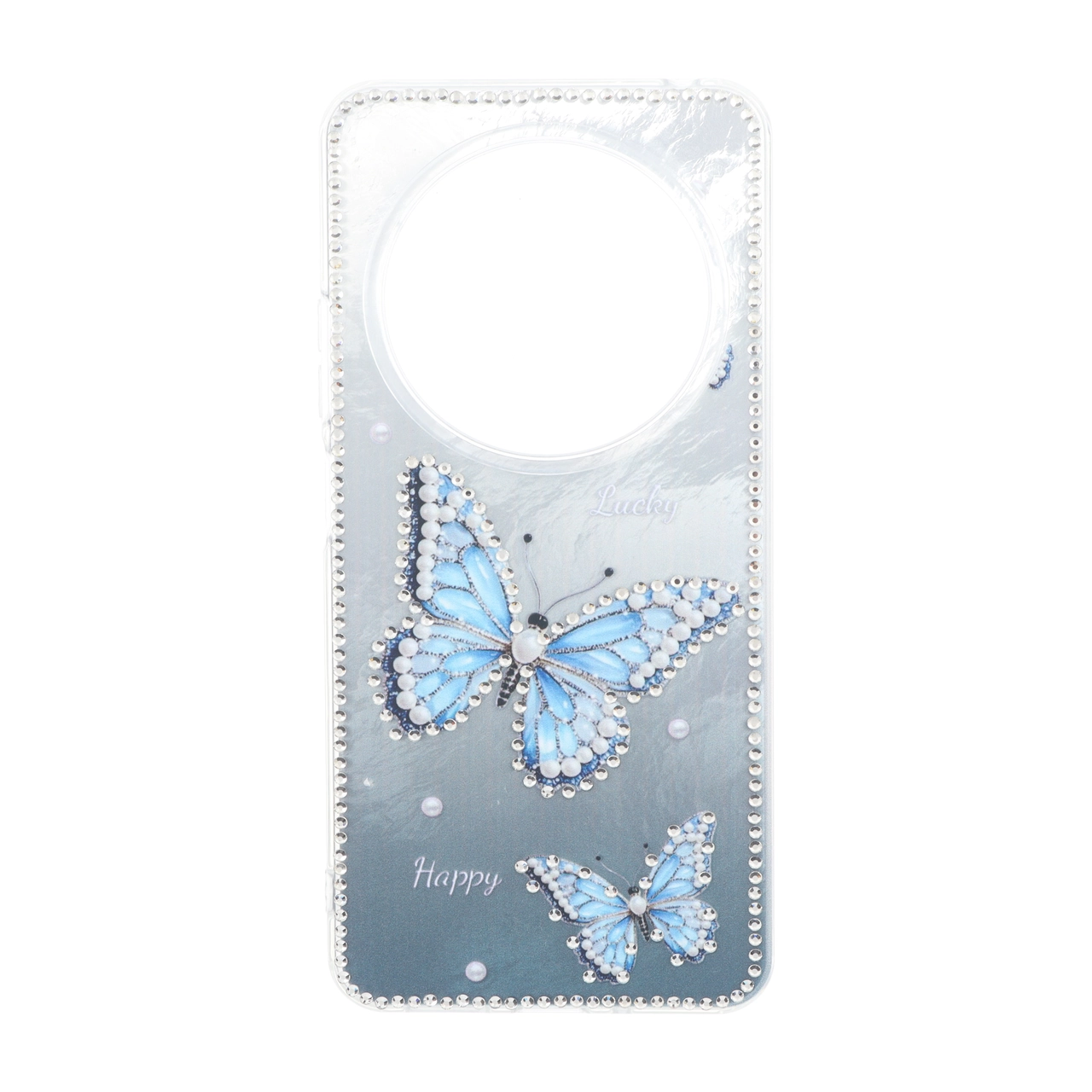 قاب اطلسی Butter Fly نگین دار Xiaomi Redmi 14C / Redmi A3 Pro / Redmi A4 / Poco C75 - آبی
