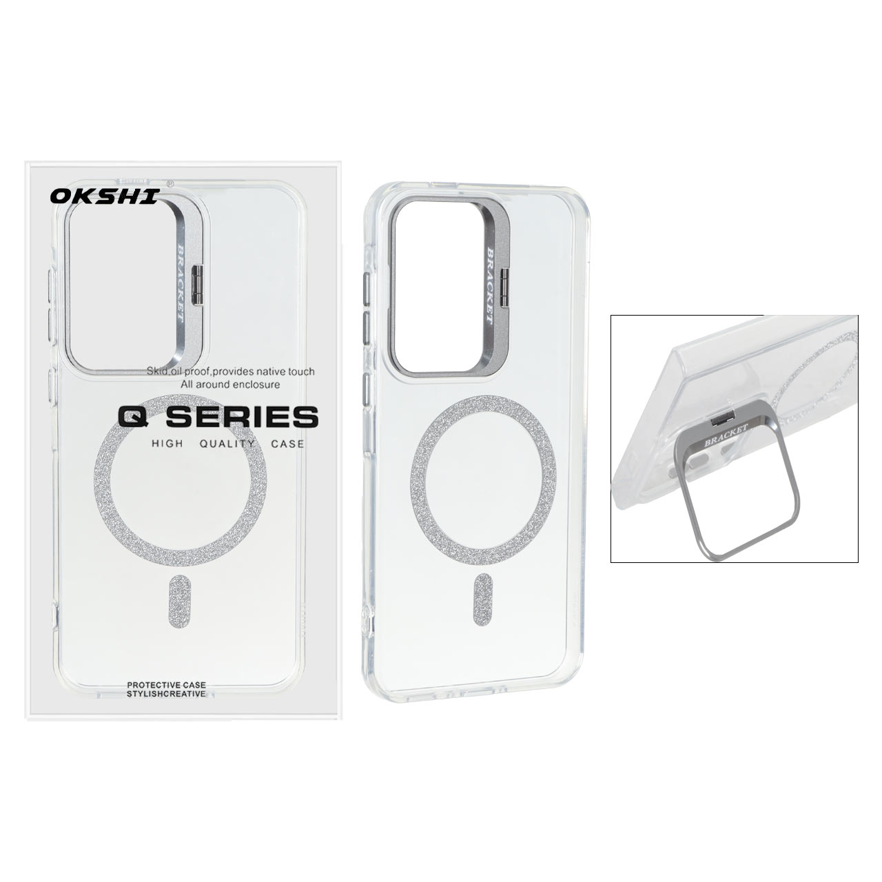 قاب Bracket شفاف Magsafe اکلیلی Samsung Galaxy A56 / A36 - نقره ای (پک دار)