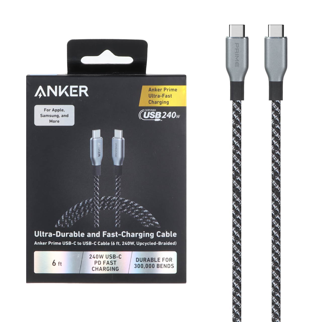 کابل شارژ 240 وات PD و فست 1.8 متری ANKER Type-C To Type-C مدل A88E2 - خاکستری