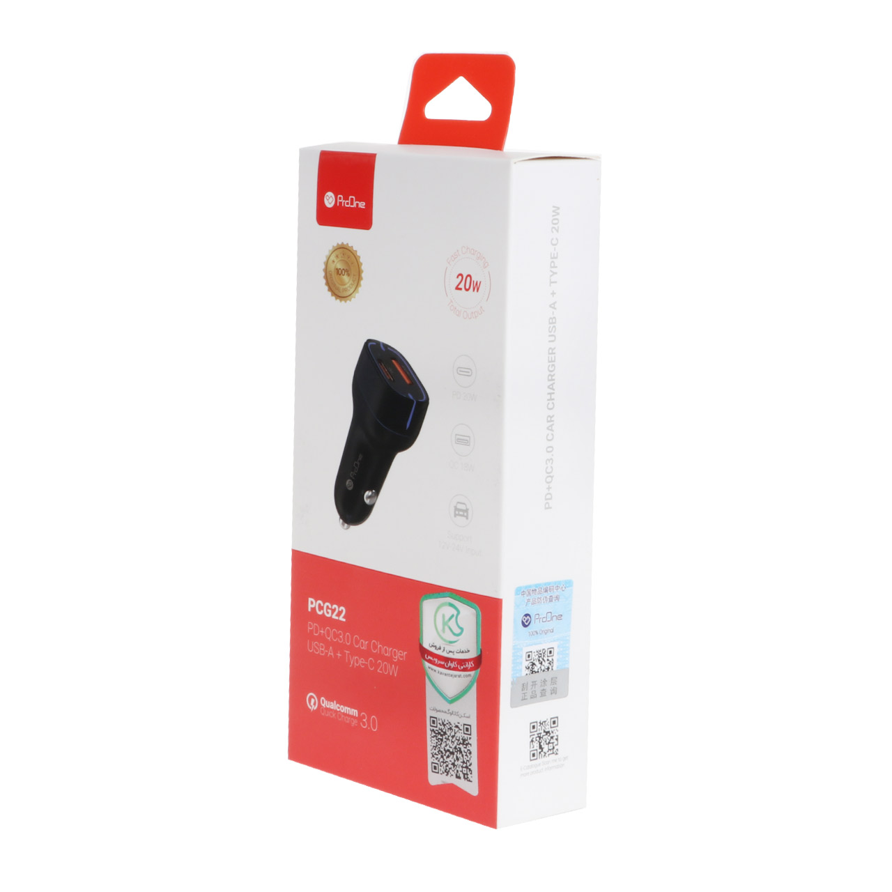 شارژر فندکی فست و PD دو پورت ProOne مدل PCG22 20W