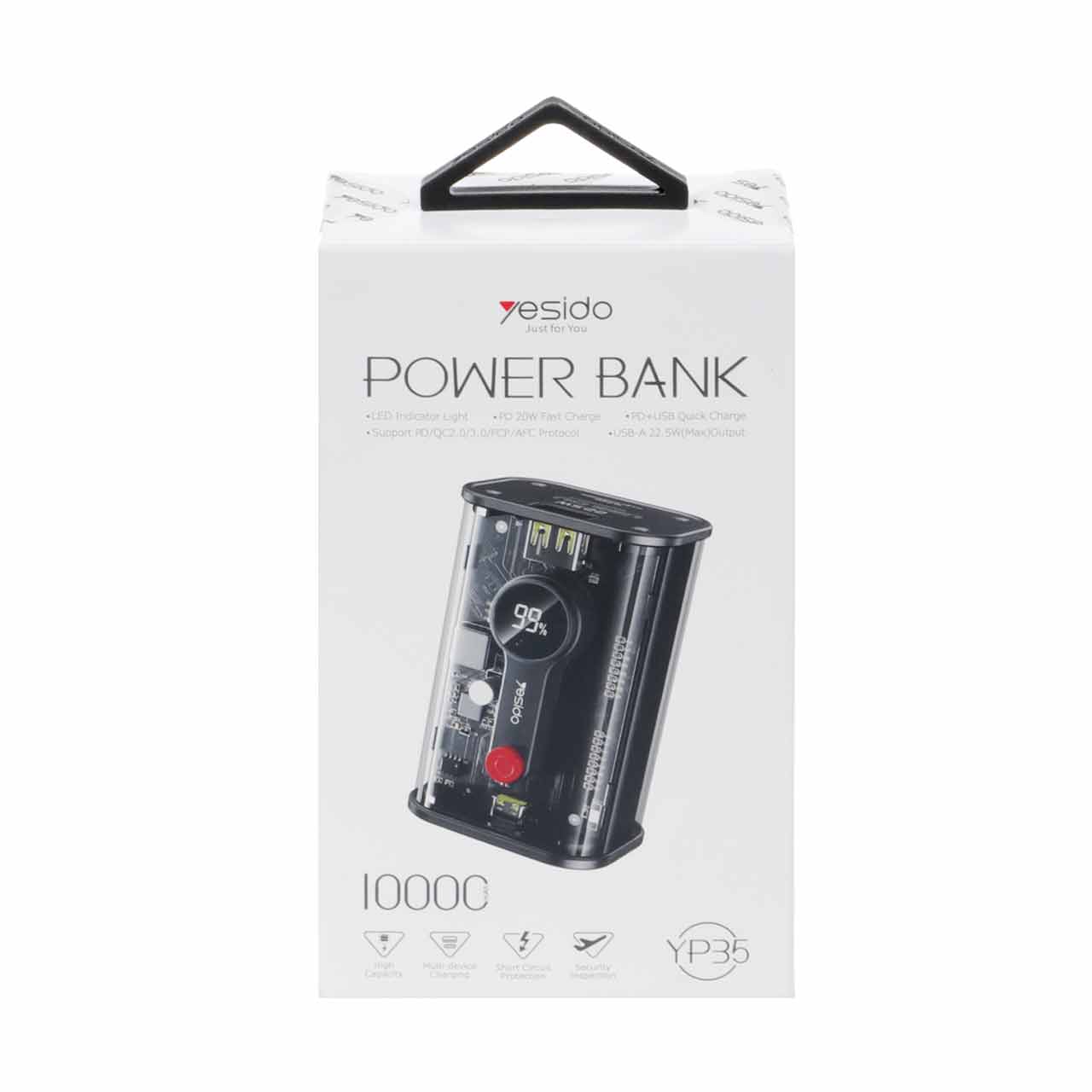 پاوربانک فست شارژ PD یسیدو مدل YP35 با ظرفیت 10000 میلی آمپر و توان 20W - مشکی