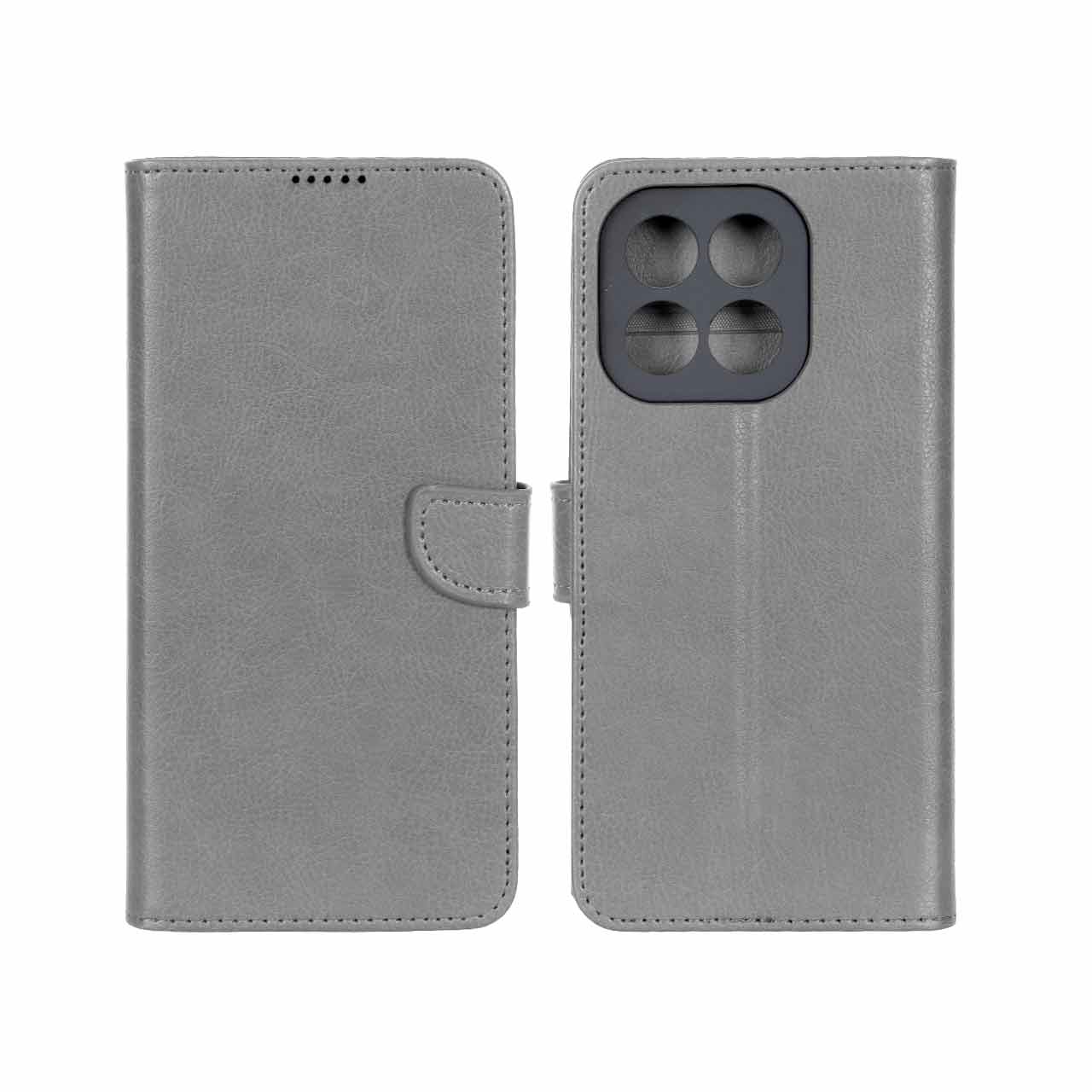 کیف چرمی مگنتی KRF محافظ لنزدار مناسب برای گوشی Honor X6c رنگ طوسی
