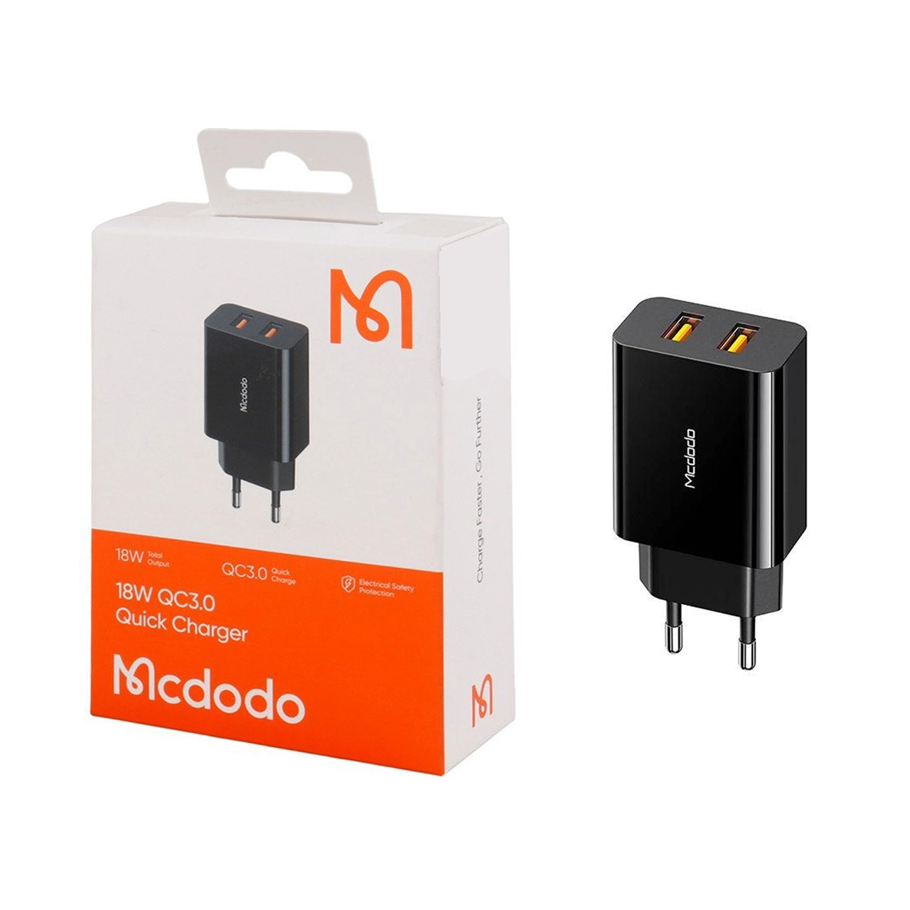 شارژر دیواری فست Mcdodo مدل CH-8910 دو پورت USB با توان 18 وات - مشکی