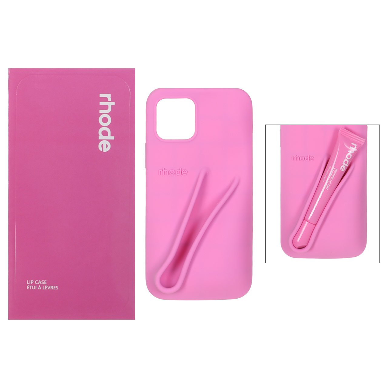 قاب سیلیکونی پاک کنی اورجینال rhode با ست لیپ گلاس Apple iPhone 12 Pro / iPhone 12 - صورتی