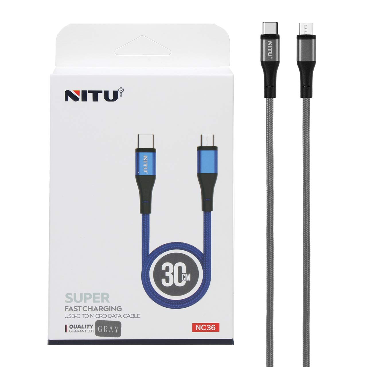 کابل شارژ و انتقال داده فست NITU مدل NC36 Type-C به Micro USB رنگ خاکستری