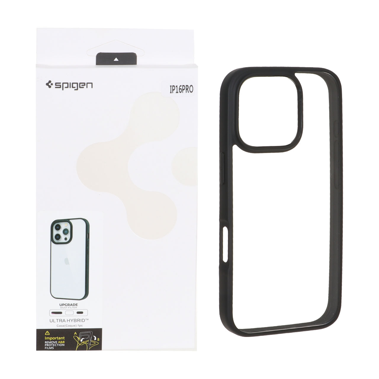 قاب Spigen Ultra Hybrid شفاف مشکی با توری اسپیکر فلزی مناسب برای آیفون 16 پرو