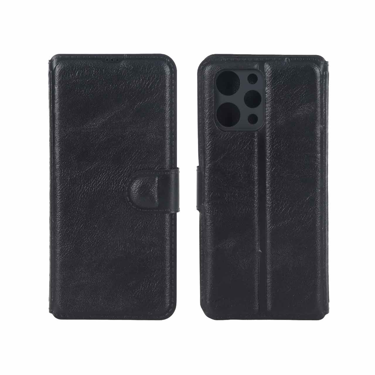 کیف موبایل چرمی مگنتی محافظ لنزدار Xiaomi Redmi 12 / Poco M6 Pro 5G - مشکی
