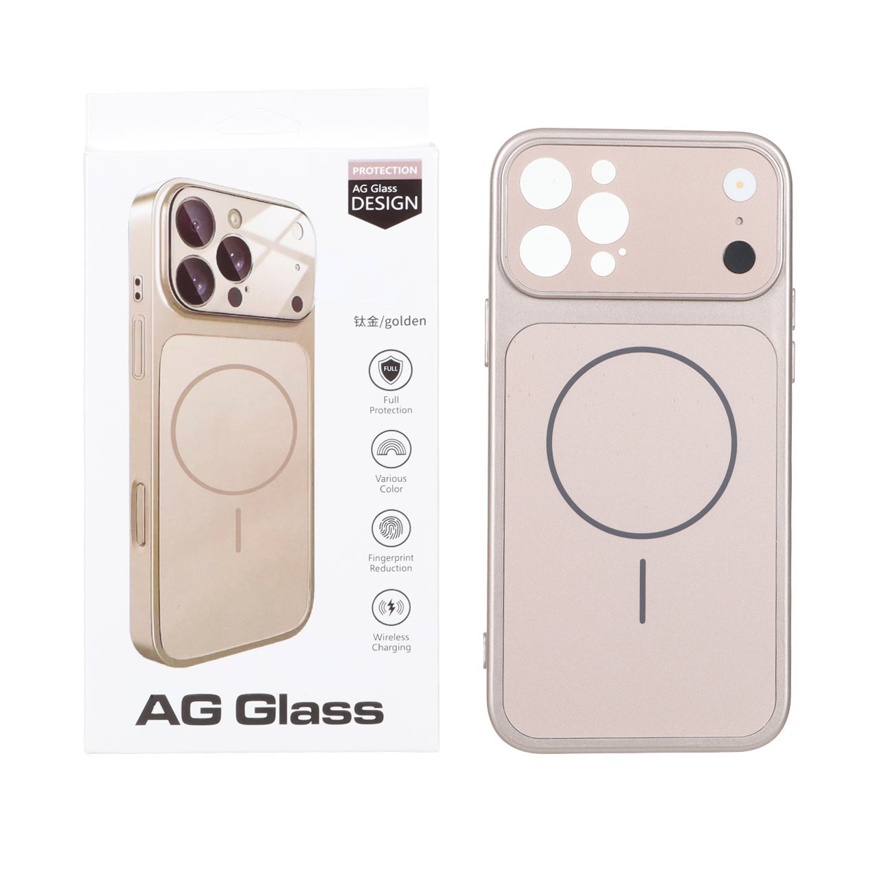 قاب AG Glass مگ سیف محافظ لنز برجسته شیشه‌ای رزگلد مناسب برای آیفون 13 پرو