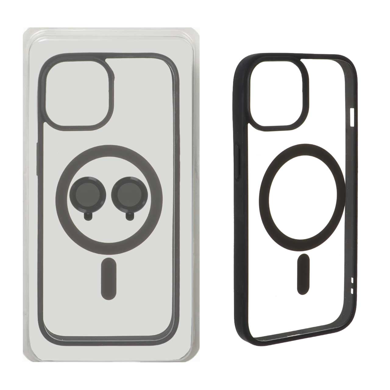 قاب Magnetic شفاف MagSafe با ست محافظ لنز رینگی Apple iPhone 15 / iPhone 14 / iPhone 13 - مشکی