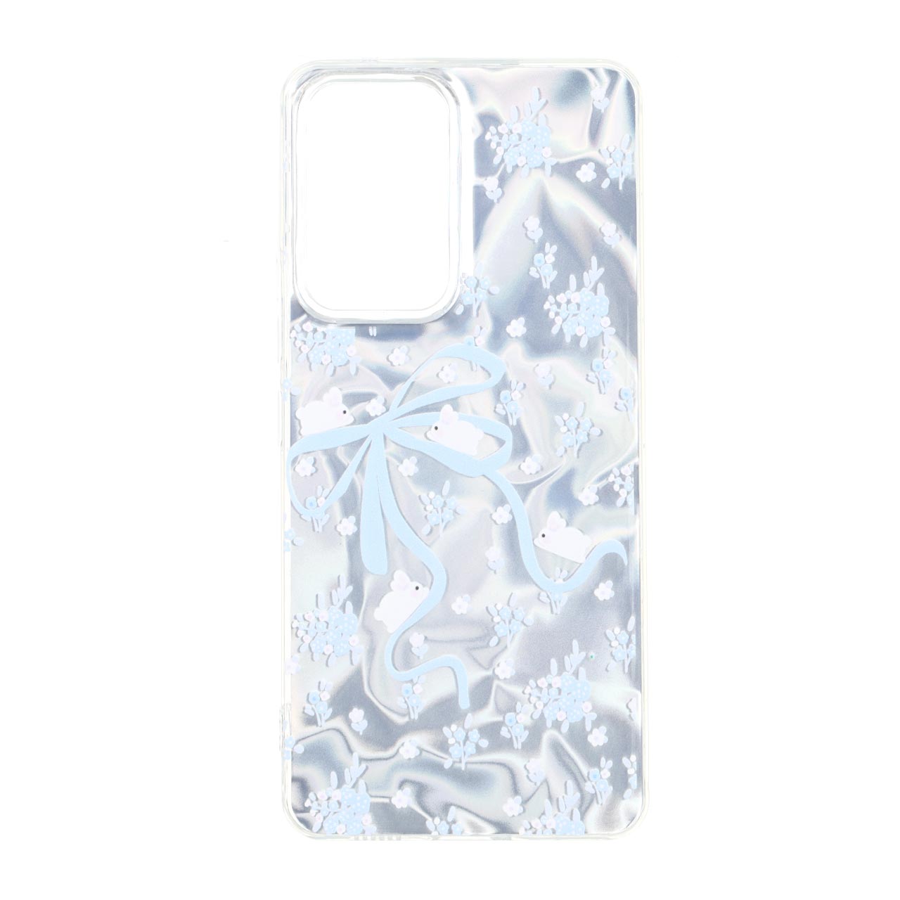 قاب طرح Silver Cloud خرگوش و گل دور ژله ای مناسب برای سامسونگ گلکسی A53