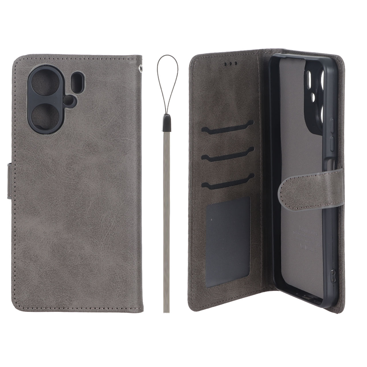 کیف موبایل مگنتی درجه یک داخل خز MNC Plus مدل Xiaomi Redmi 13C / Poco C65 - خاکستری