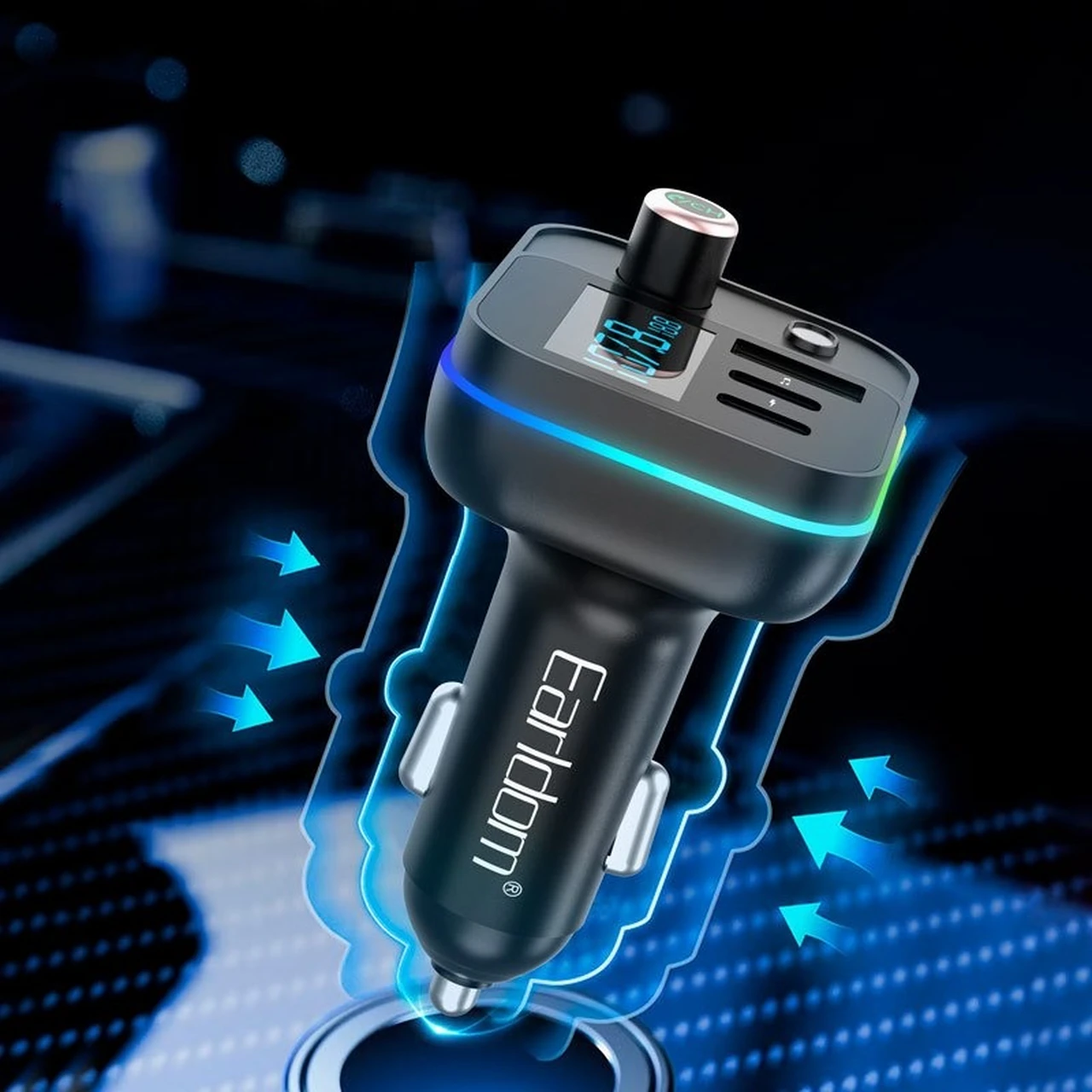 شارژر فندکی Earldom FM مدل ET-M88 با قابلیت PD، فست شارژ، سه پورت و گیرنده بلوتوثی - مشکی