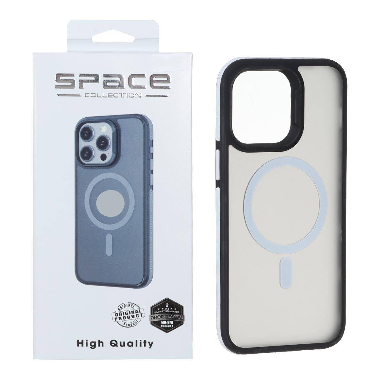 قاب Space مات مگ‌سیف دور هاشور سفید مناسب برای آیفون 14 پرو مکس