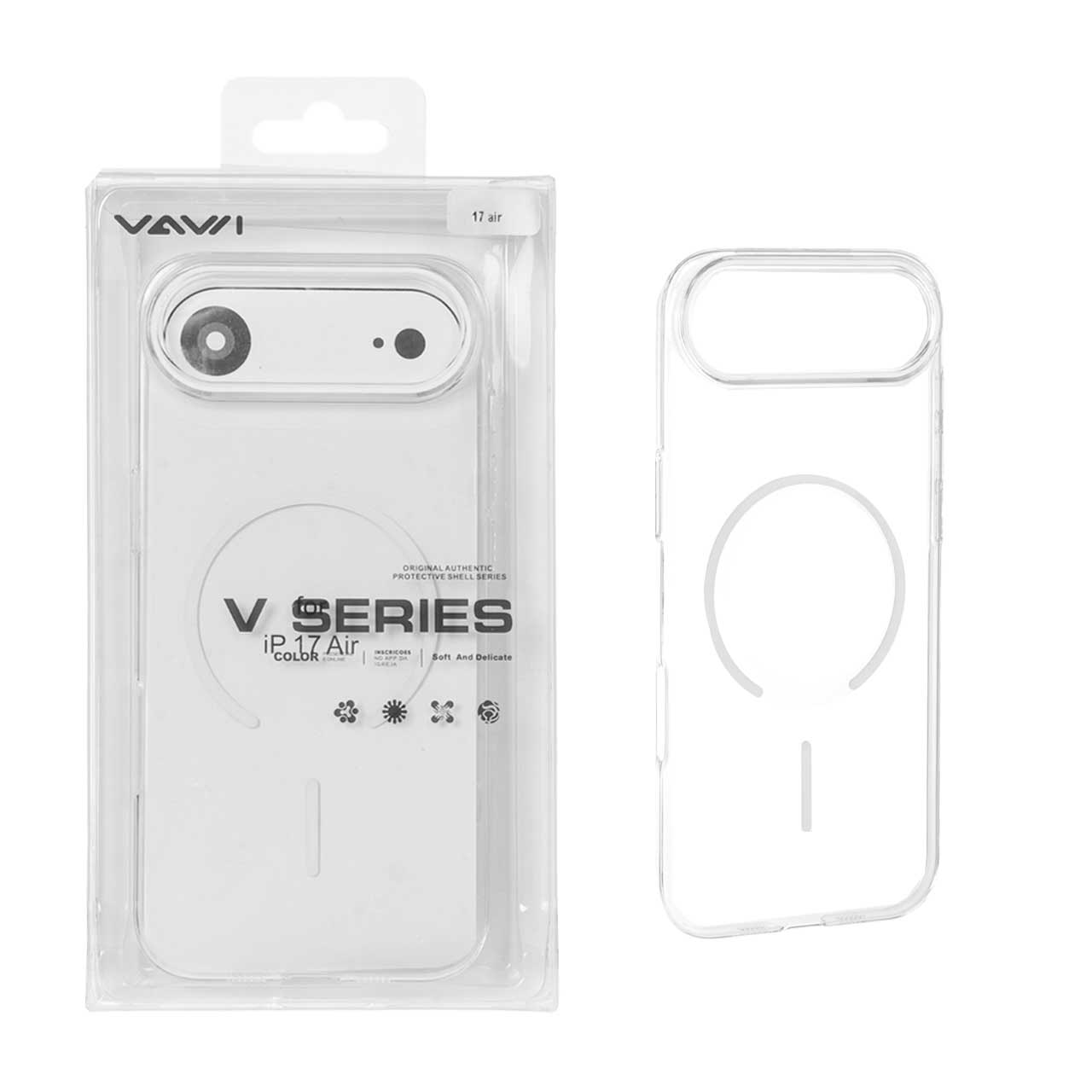 قاب کریستالی مگ‌سیف VAWI V Series آیفون 17 ایر با محافظ لنز فلزی