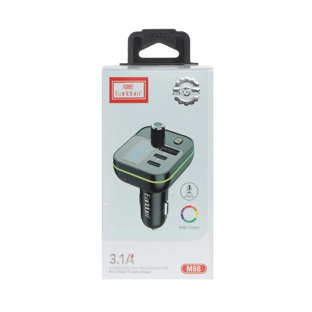 شارژر فندکی Earldom FM مدل ET-M88 با قابلیت PD، فست شارژ، سه پورت و گیرنده بلوتوثی - مشکی