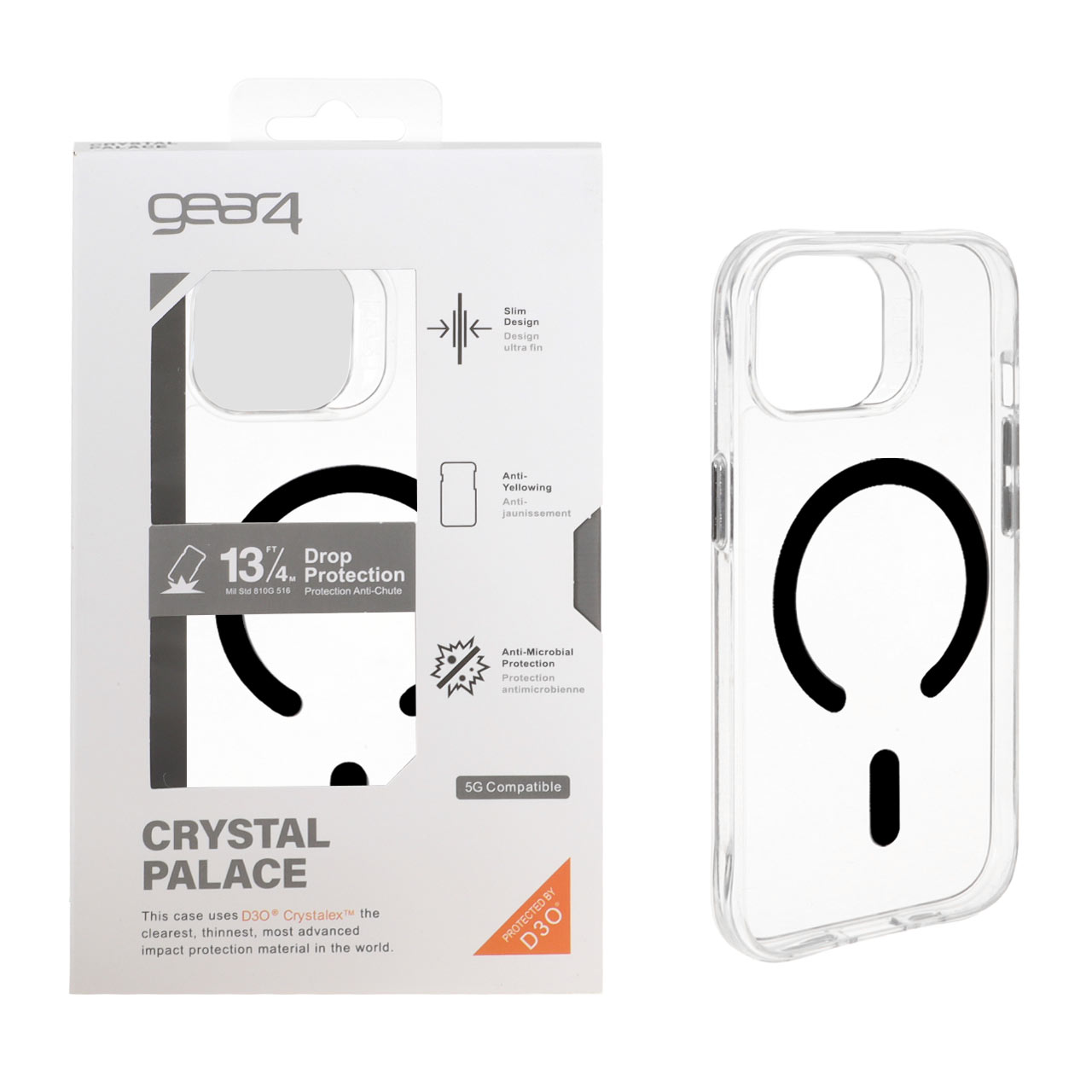 قاب اورجینال Gear4 Crystal Palace شفاف Magsafe مدل Apple iPhone 15 / iPhone 14 / iPhone 13 - مشکی