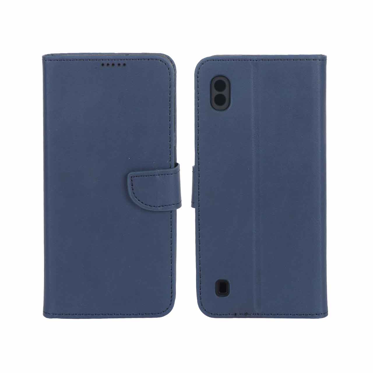 کیف چرمی موبایل مگنتی محافظ لنزدار KRF مدل Samsung Galaxy A10 / M10 - سرمه ای