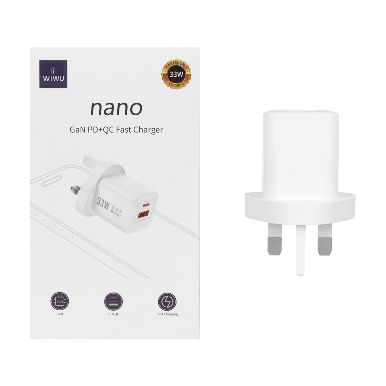 شارژر دیواری 33 وات سه پین فست و PD دو پورت Wiwu مدل U008UK - سفید