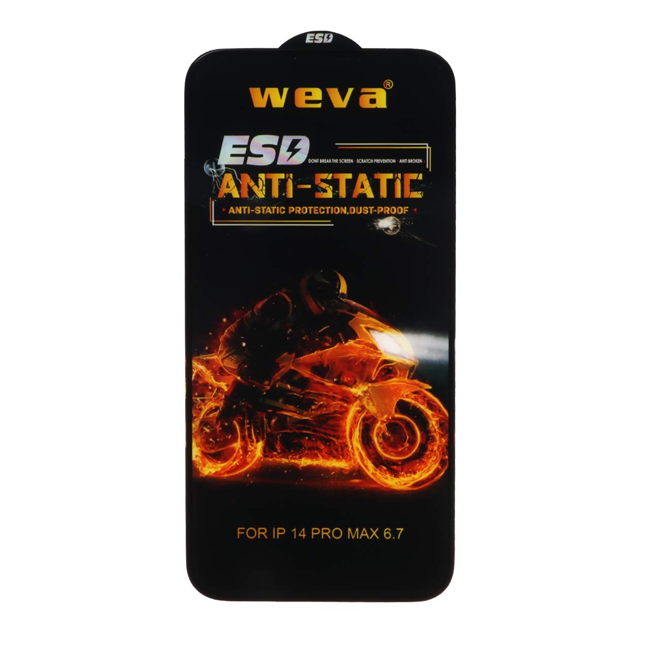 محافظ صفحه نمایش شیشه ای فول کاور ESD آنتی استاتیک Weva مناسب برای آیفون 14 پرو مکس