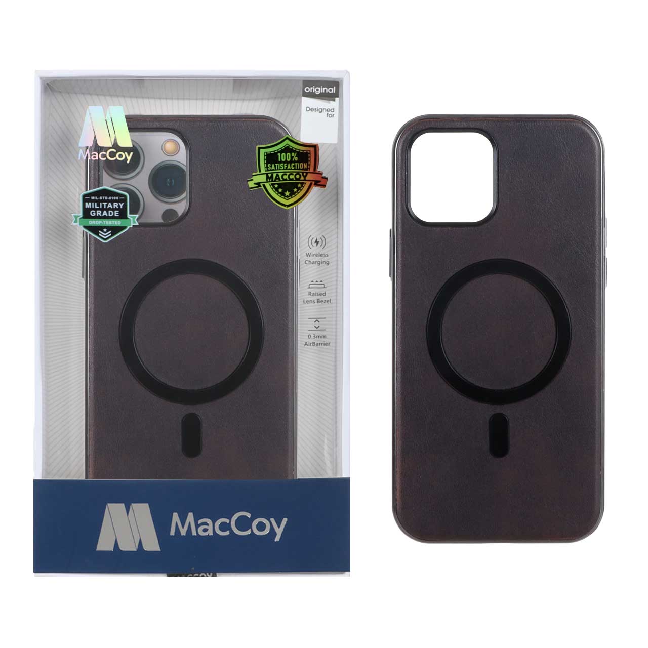قاب اورجینال MacCoy چرمی Magsafe Military مدل Apple iPhone 12 Pro Max - قهوه ای تیره