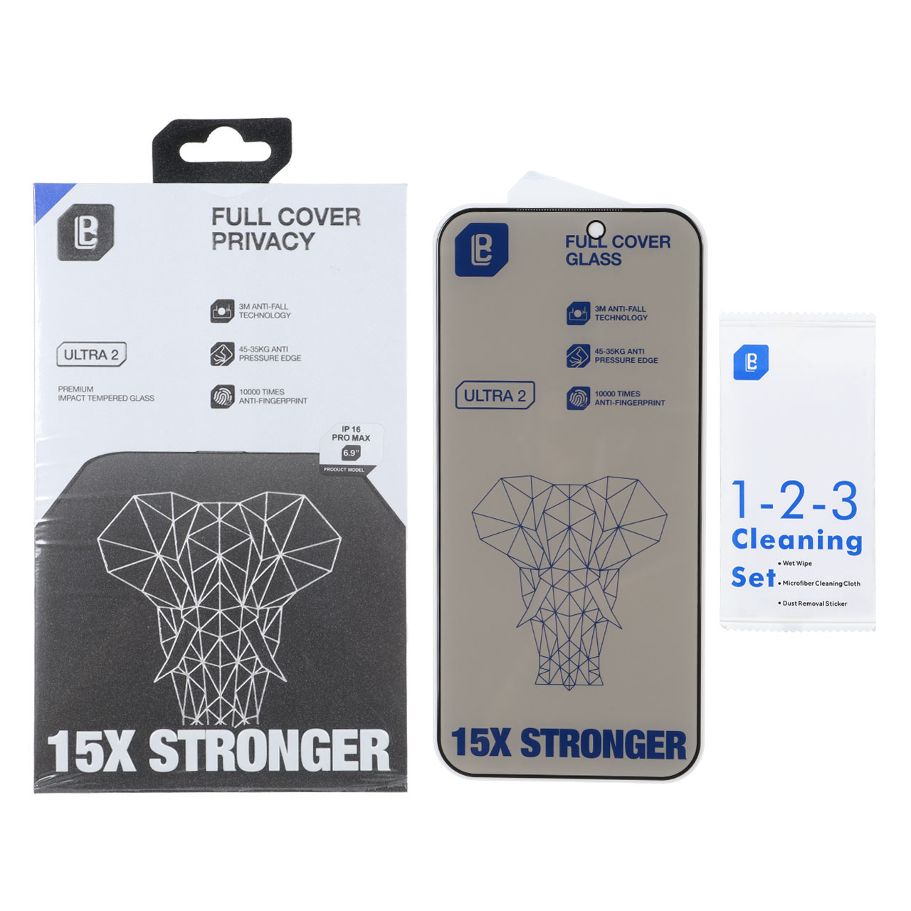 محافظ صفحه نمایش شیشه‌ای فول کاور حریم شخصی Lanbi 15X Stronger مناسب برای آیفون 17 پرو مکس