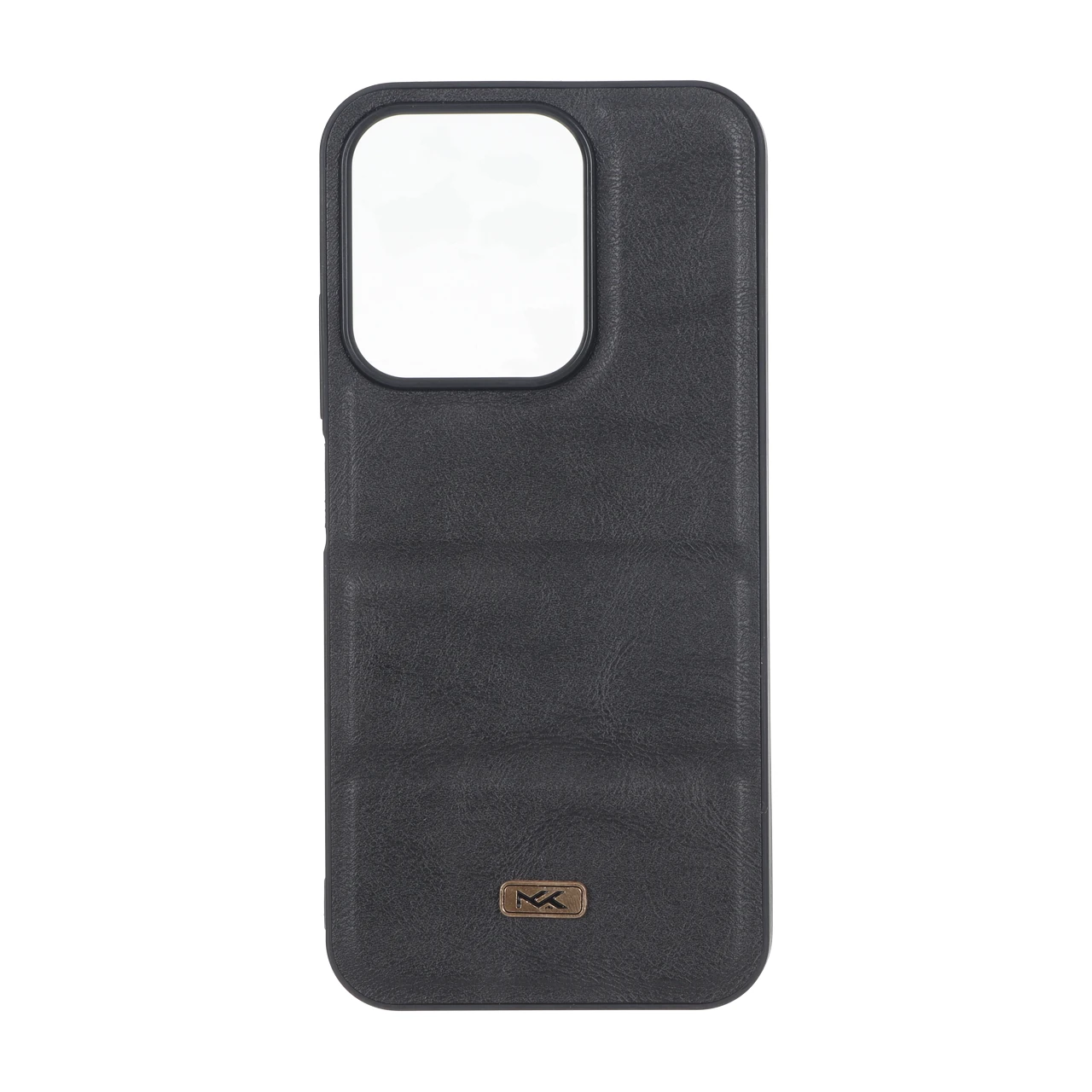 قاب پافر طرح چرم سه تکه لوگو فلزی Xiaomi Redmi 15C / Poco C85 - مشکی