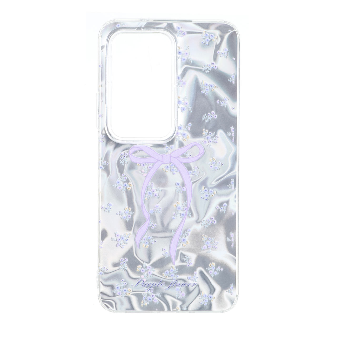 قاب طرح Silver Cloud گل بنفش و پاپیون دور ژله ای مناسب برای شیائومی ردمی 15 4G