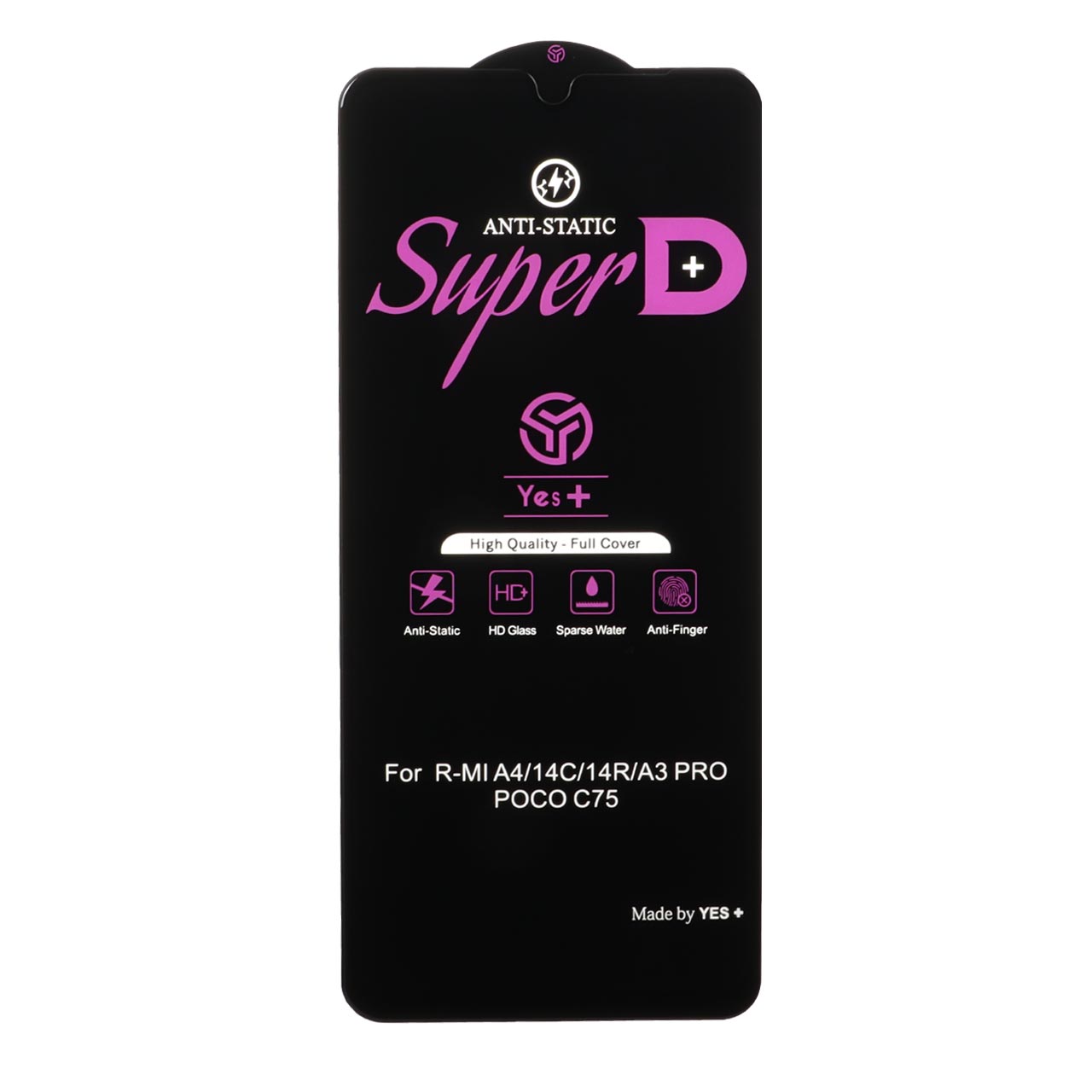 محافظ صفحه نمایش شیشه ای Super D Anti Static Yes Plus مدل Xiaomi Redmi 14C / Poco C75 / Poco C71 / Redmi A5 / Redmi A3 Pro / Redmi A4