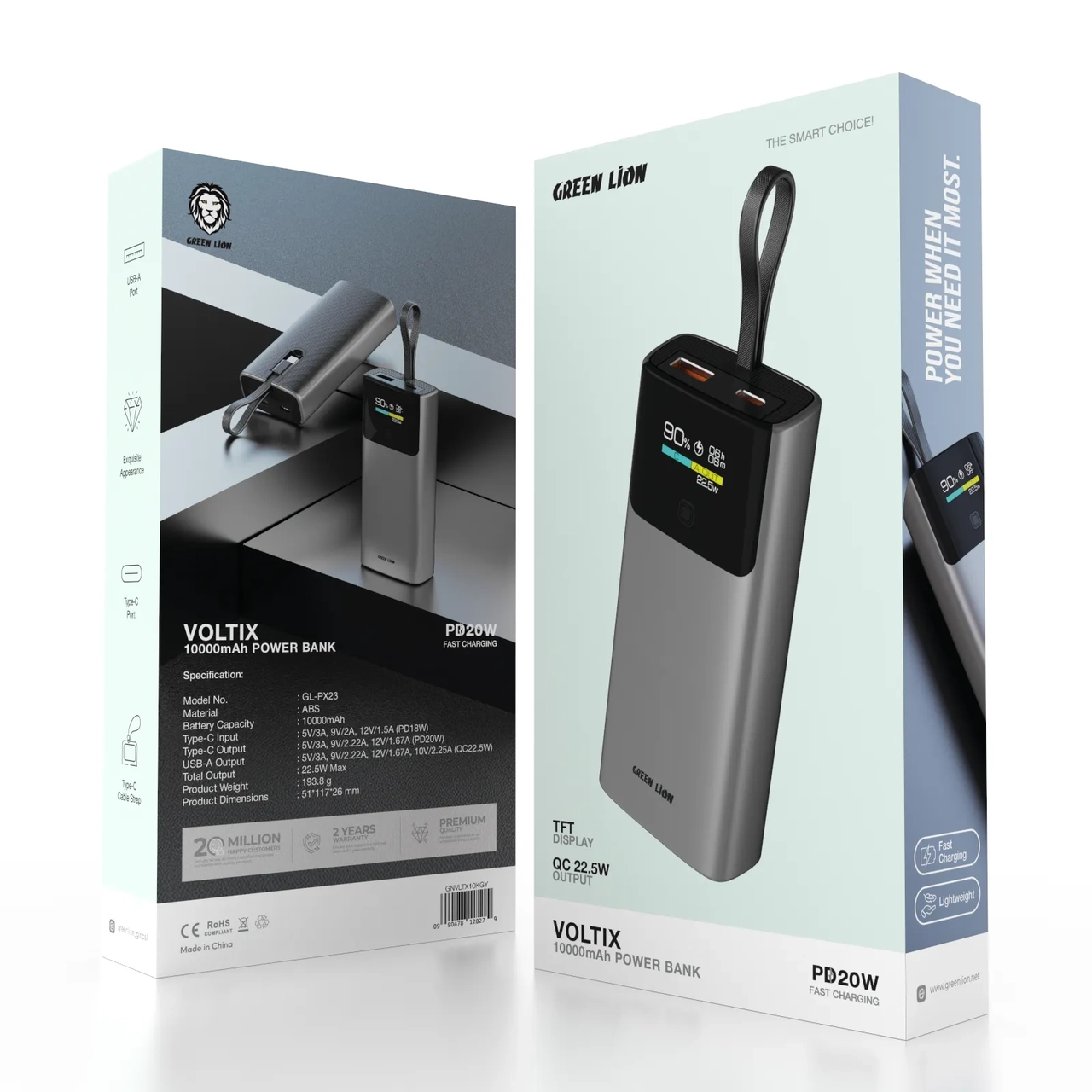 پاوربانک فست شارژ 20 واتی گرین لاین مدل VOLTIX GNVLTX10KGY با ظرفیت 10000 میلی آمپر ساعت - خاکستری