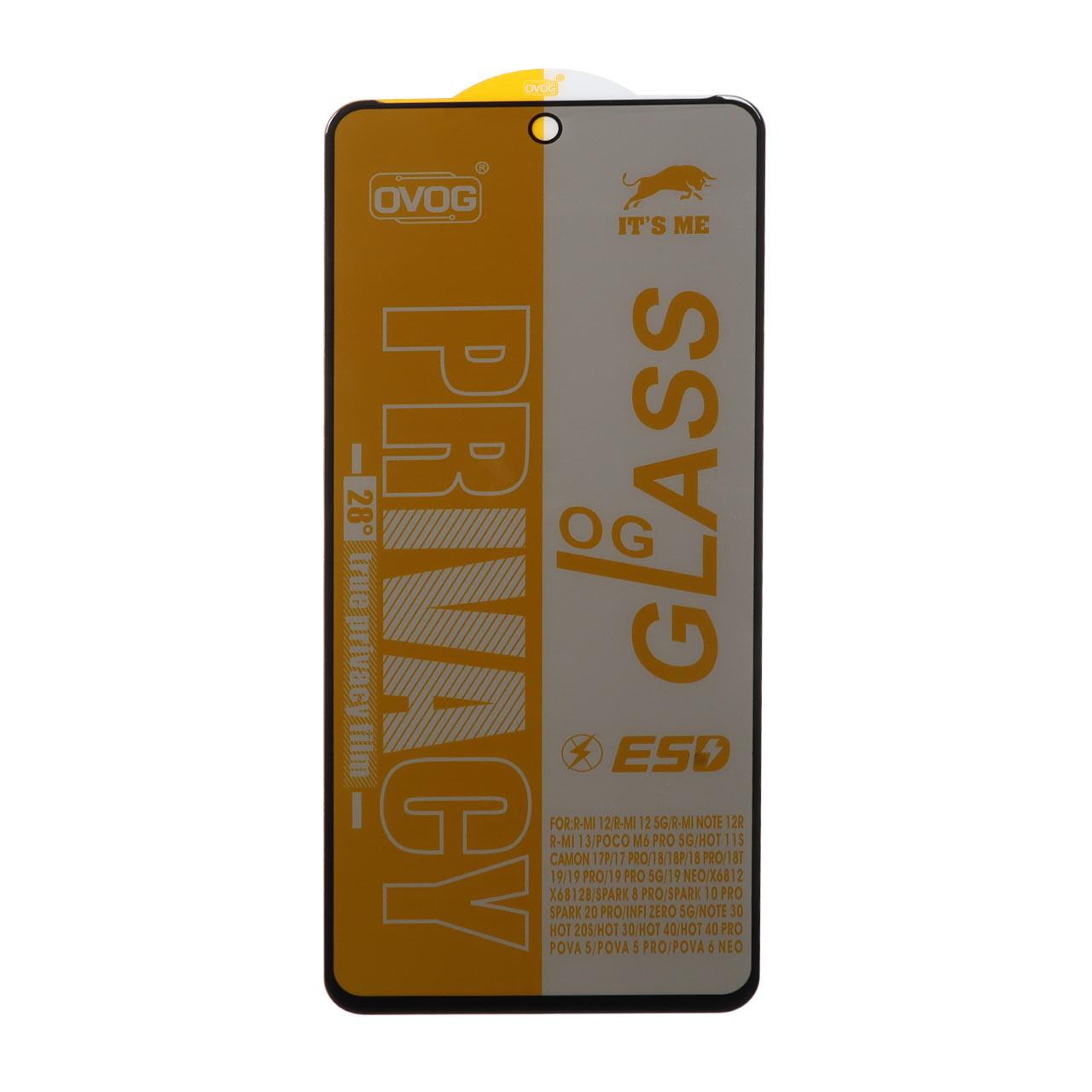 محافظ صفحه نمایش شیشه ای درجه یک Full Cover Privacy OG - ESD OVOG مدل Xiaomi Redmi 12 / Redmi 13X / Redmi 13 4G / Poco M6 Pro 5G / Poco M6 4G