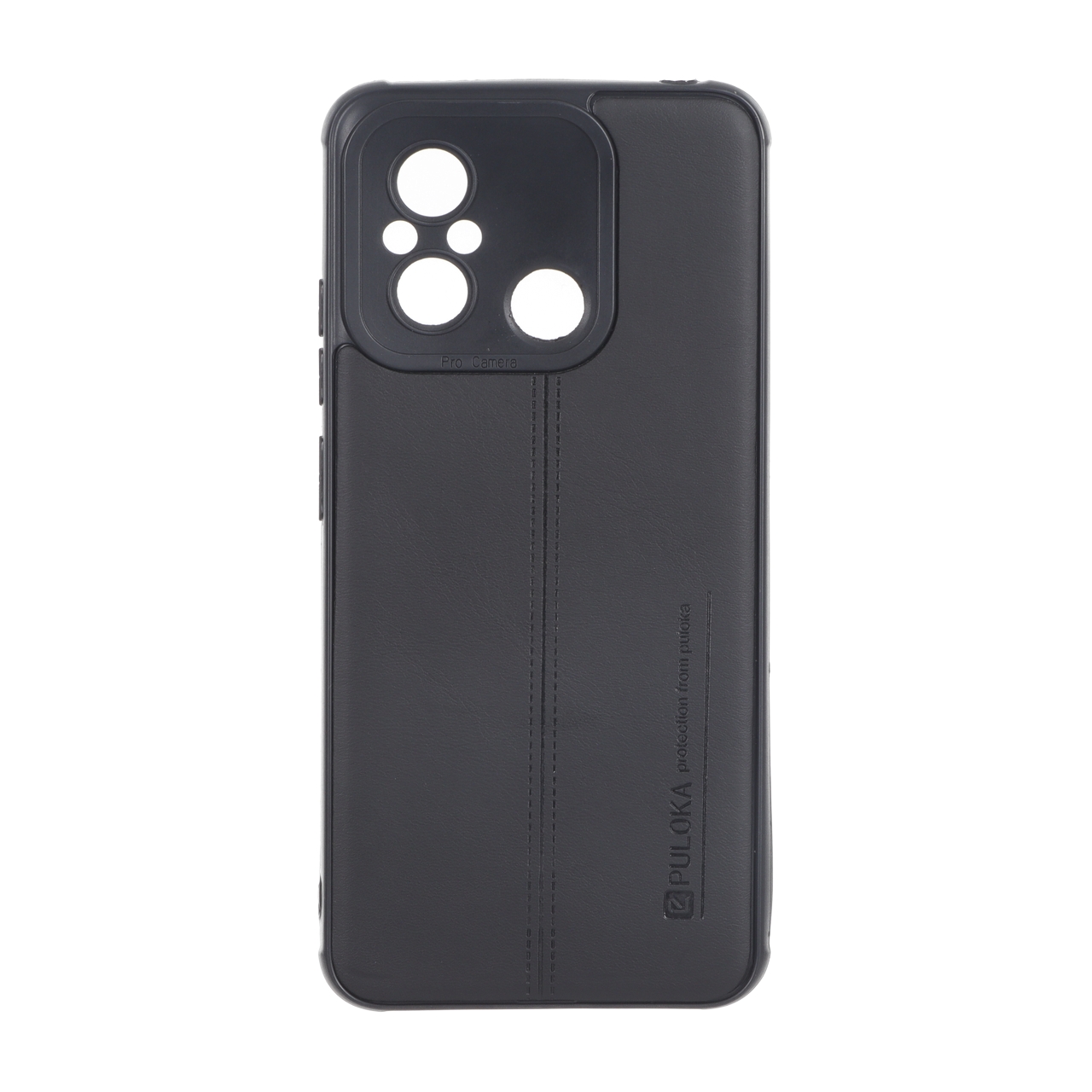 قاب Puloka طرح چرم دوخت دار محافظ لنزدار Xiaomi Redmi 12C / Redmi 11A / Poco C55 - مشکی