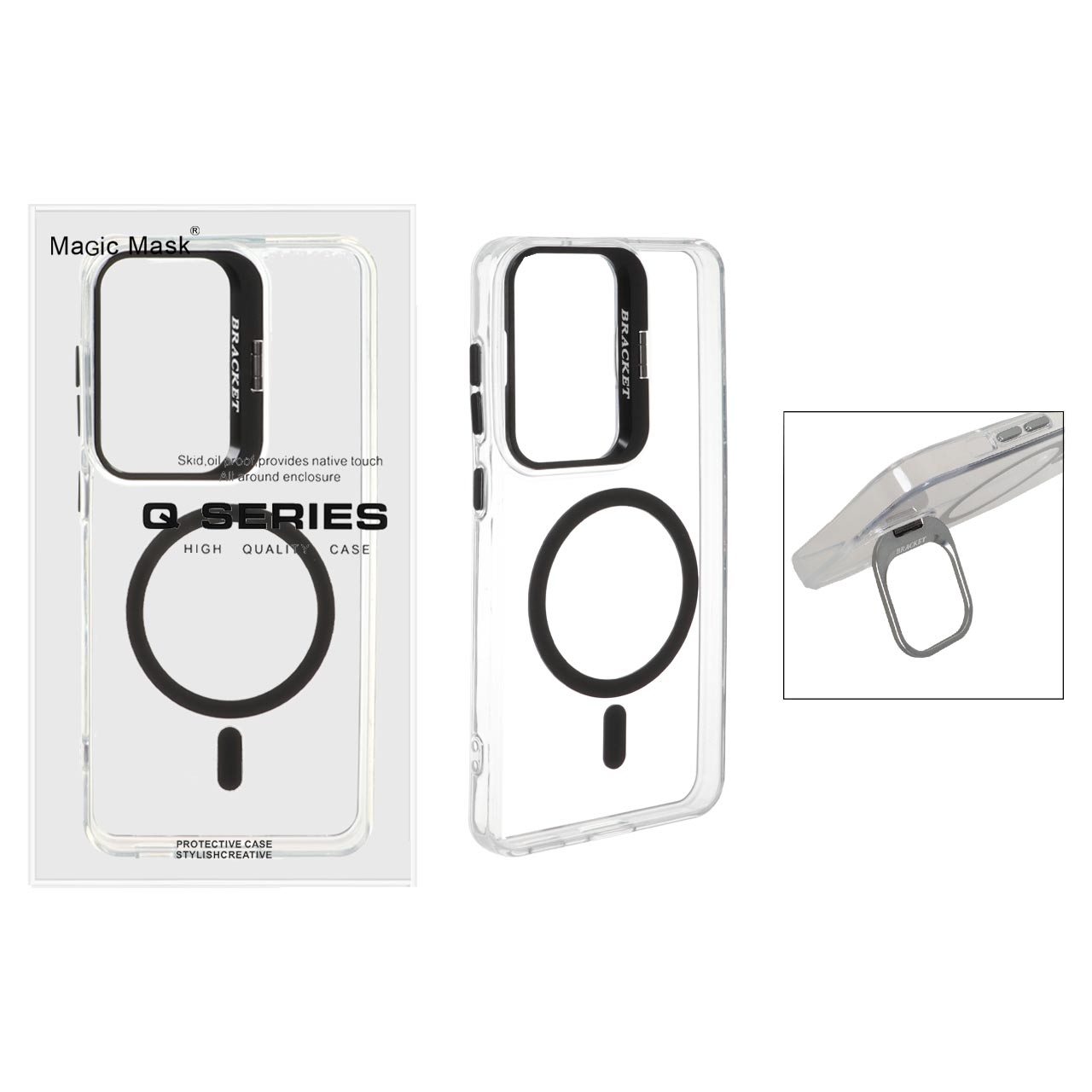 قاب Q Series Bracket کریستالی مگ‌سیف استند لنز مشکی مناسب برای سامسونگ گلکسی S21 FE