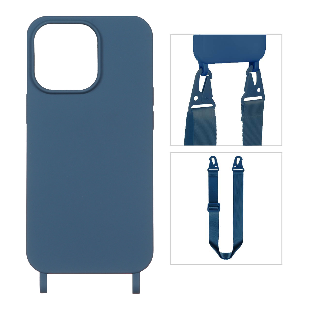 قاب طرح CrossBody با بند لندیار آبی تیره مناسب برای آیفون ۱۳ پرو