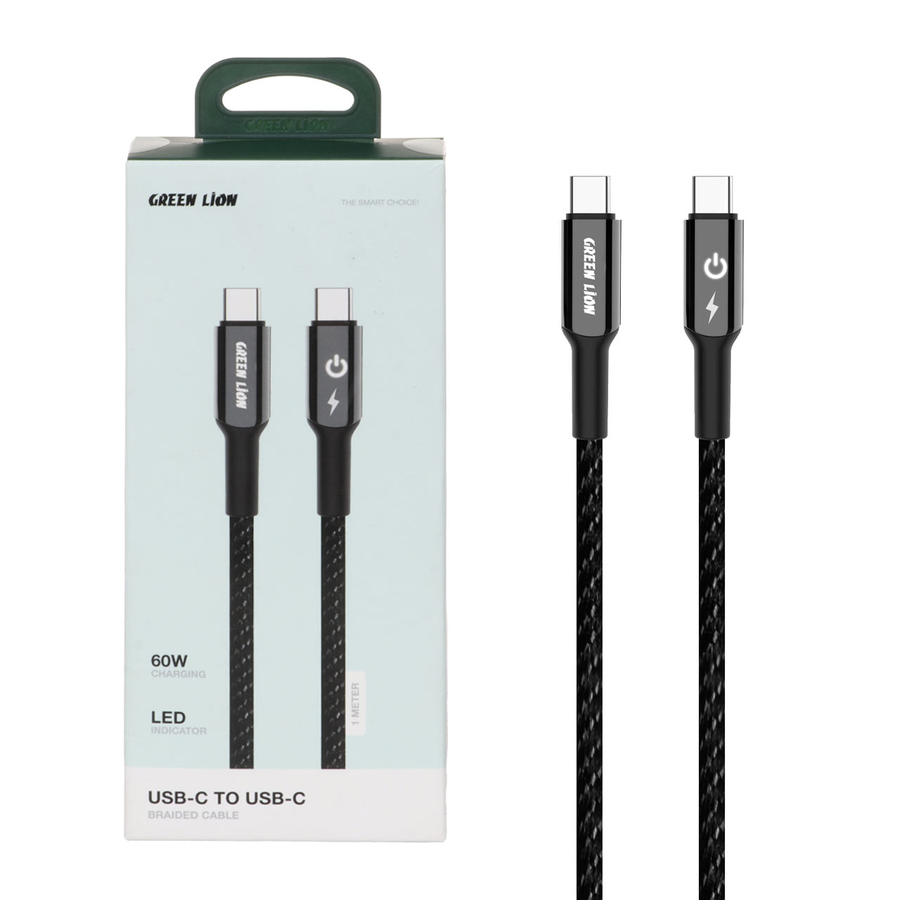 کابل شارژ فست گرین لاین Type-C به Type-C مدل GNBRUC2UCBK با توان 60 وات و طول 1 متر