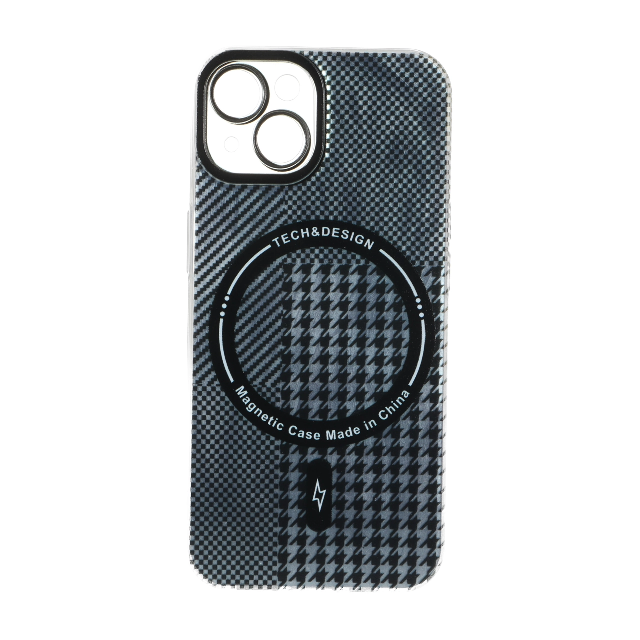 قاب اطلسی طرح مگ سیف هاشور محافظ لنزدار مناسب برای آیفون 13 و آیفون 14