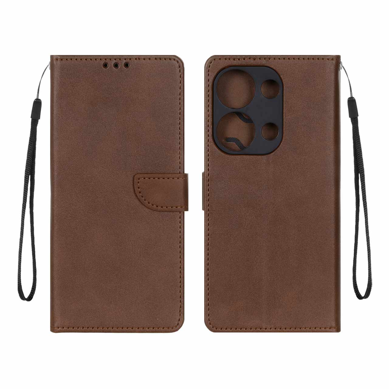 کیف چرمی مگنتی محافظ لنز و کارت مناسب برای شیائومی ردمی Note 14S / Note 13 Pro 4G / Poco M6 Pro 4G - قهوه‌ای