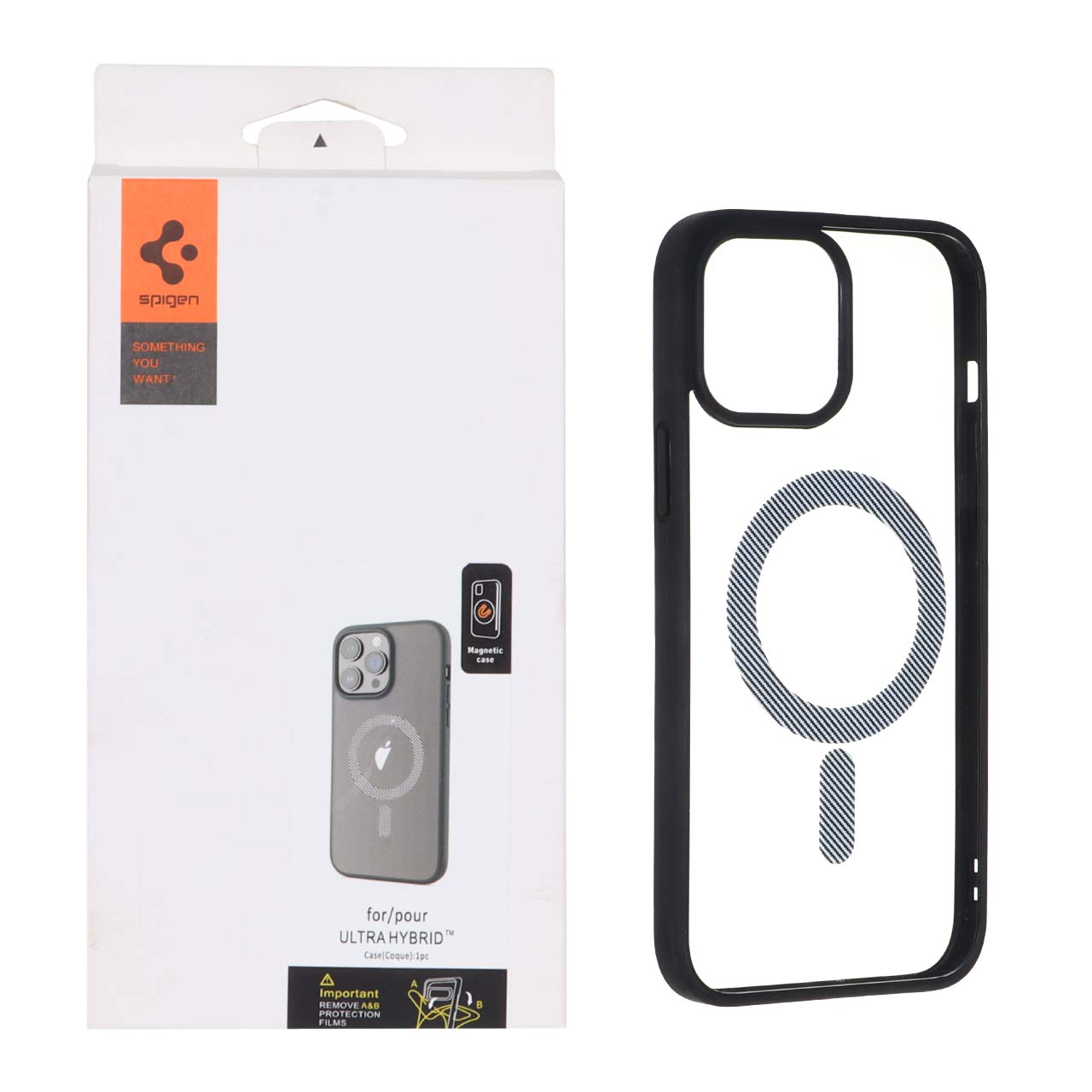 قاب اورجینال Spigen شفاف مگ‌سیف با طرح هاشور مناسب برای آیفون ۱۳ پرو مکس