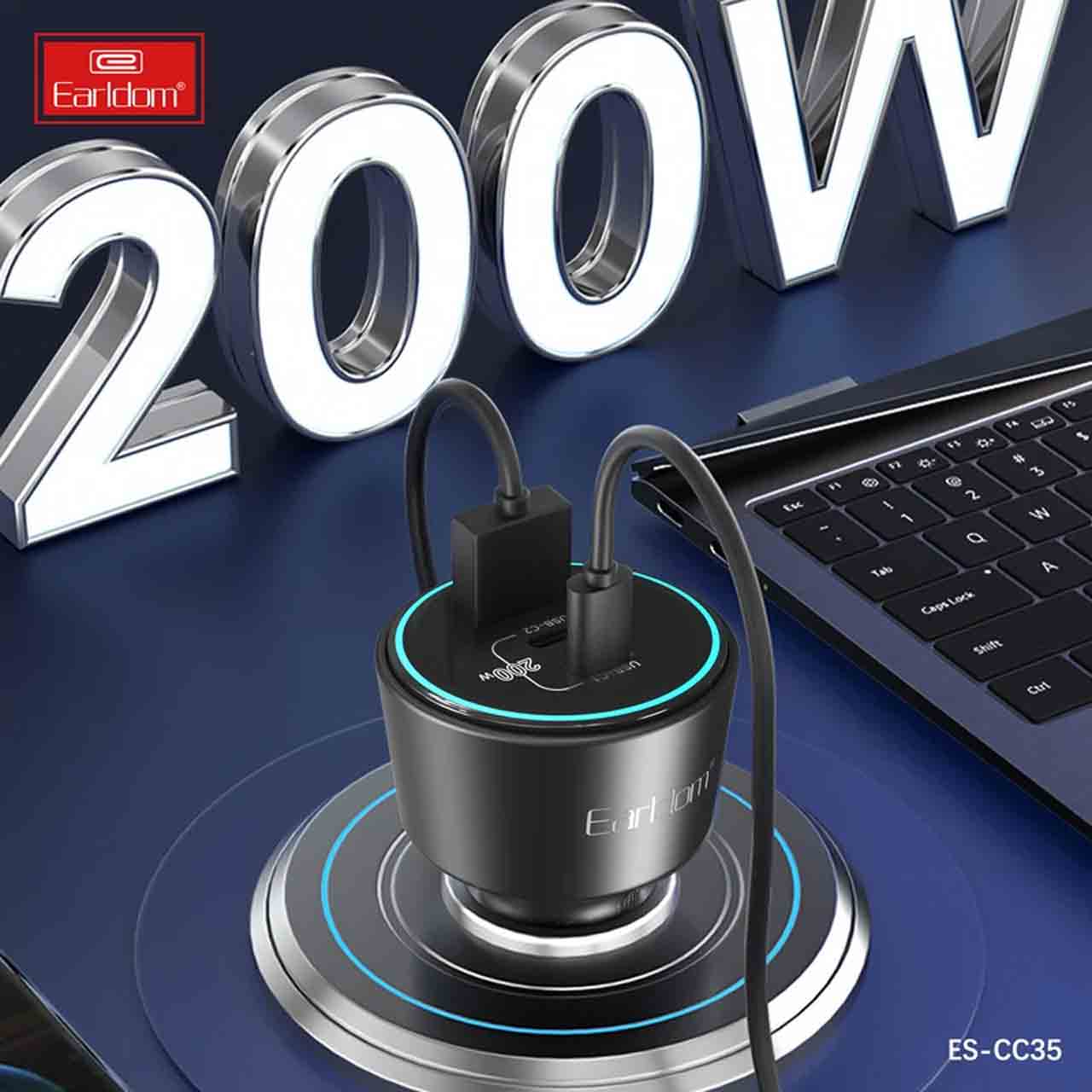 شارژر فندکی PD و فست سه پورت Earldom مدل CC35 200W - مشکی