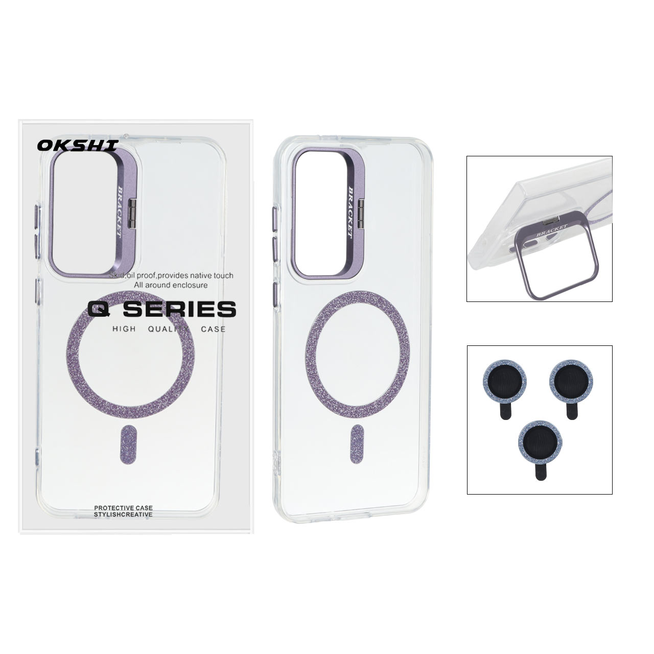 قاب Bracket شفاف Magsafe اکلیلی با محافظ لنز رینگی مناسب برای سامسونگ گلکسی اس ۲۴ اف ای بنفش
